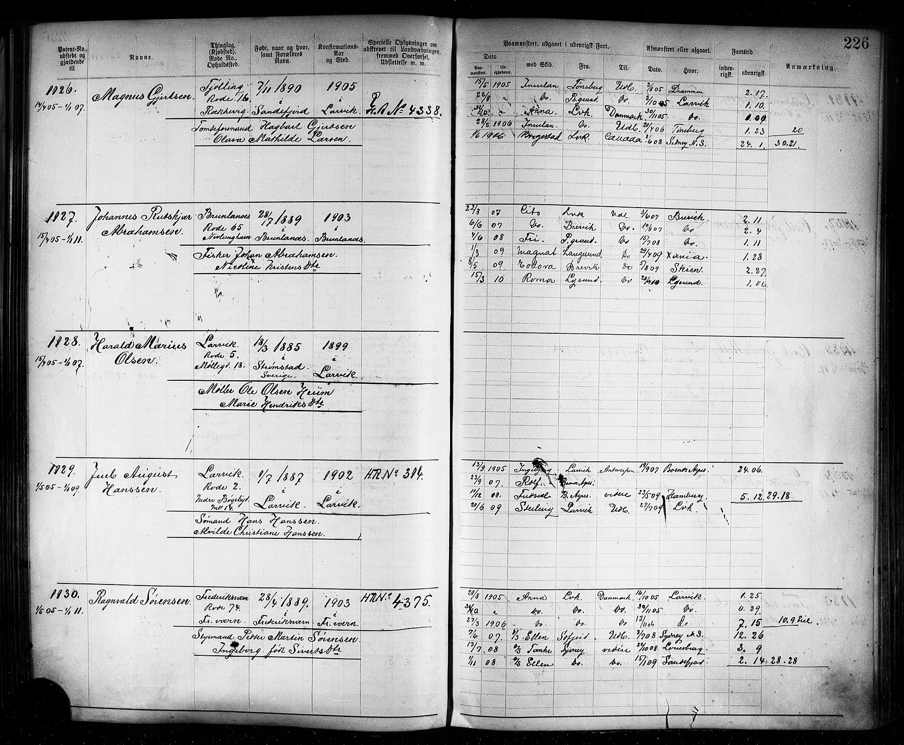 Larvik innrulleringskontor, AV/SAKO-A-787/F/Fb/L0002: Annotasjonsrulle, 1897-1917, s. 229
