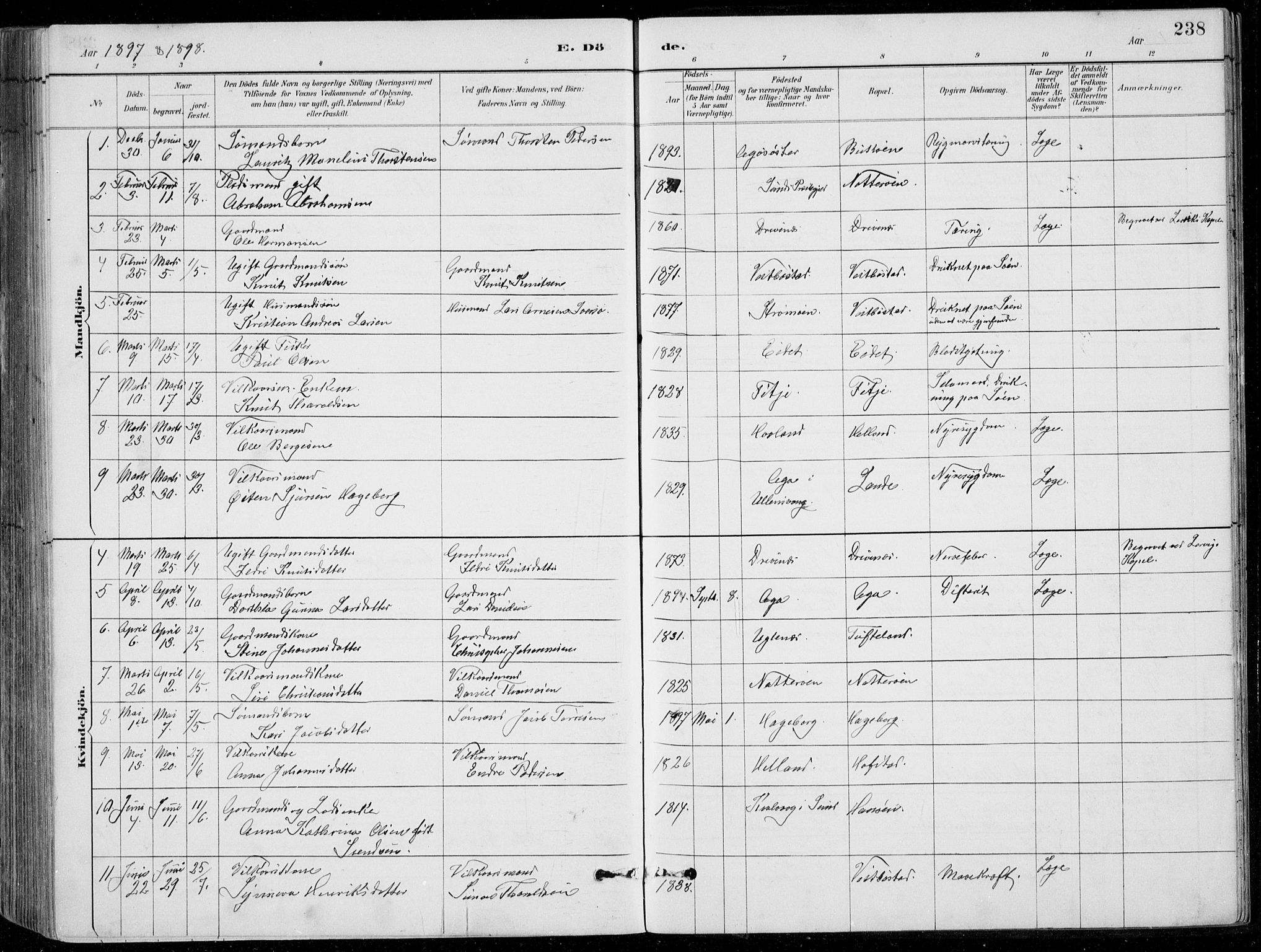 Fitjar sokneprestembete, AV/SAB-A-99926: Klokkerbok nr. A 2, 1887-1906, s. 238