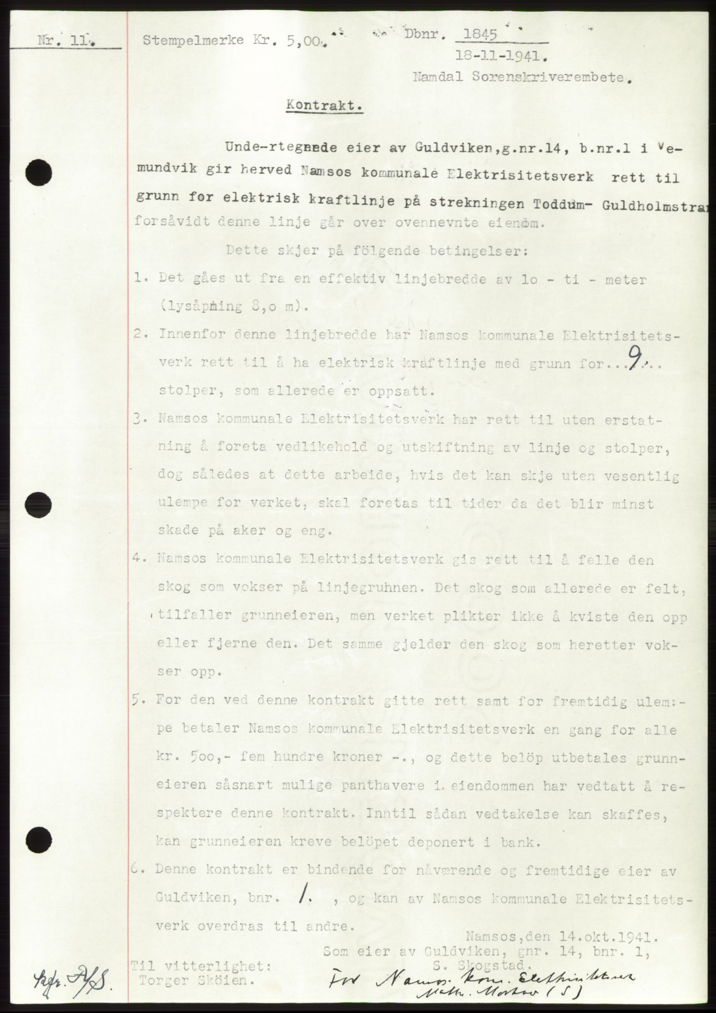 Namdal sorenskriveri, SAT/A-4133/1/2/2C: Pantebok nr. -, 1941-1942, Dagboknr: 1845/1941