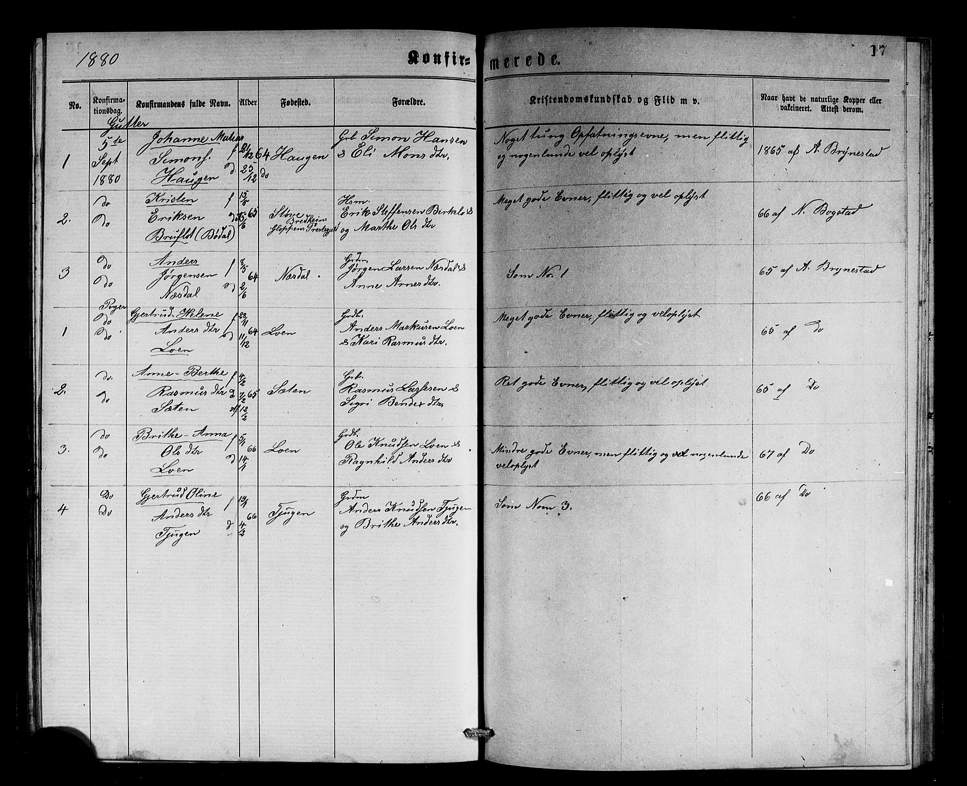 Stryn Sokneprestembete, AV/SAB-A-82501: Klokkerbok nr. B 2, 1877-1881, s. 17