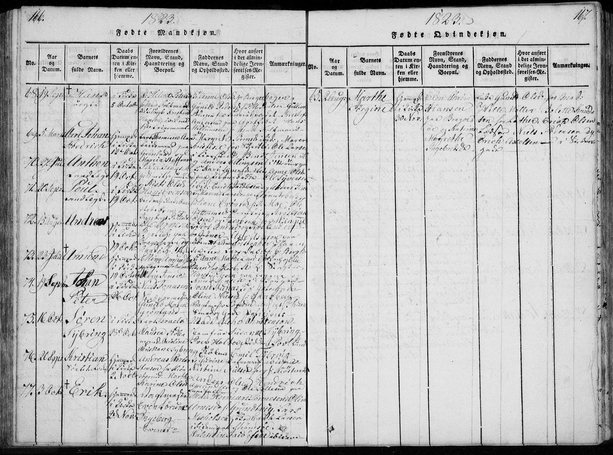 Bragernes kirkebøker, AV/SAKO-A-6/F/Fa/L0007: Ministerialbok nr. I 7, 1815-1829, s. 166-167