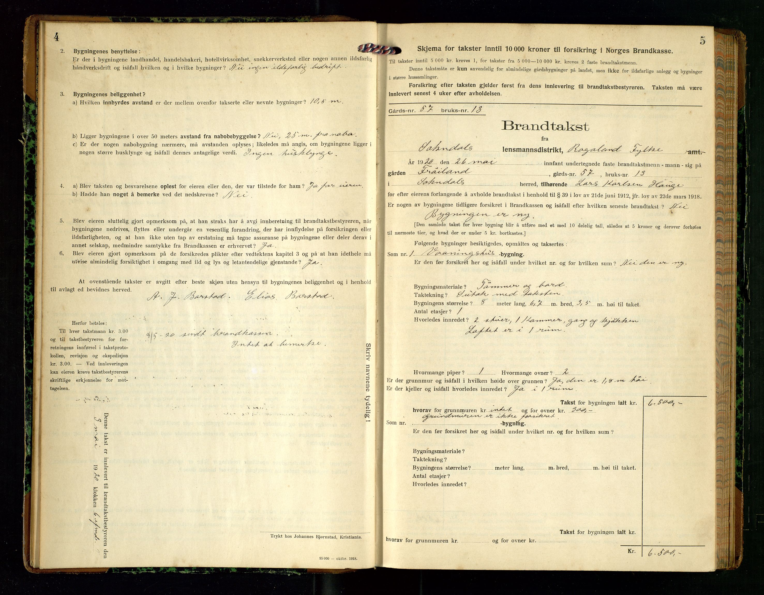 Sokndal lensmannskontor, AV/SAST-A-100417/Gob/L0005: "Brandtakst-Protokol", 1920-1924, s. 4-5