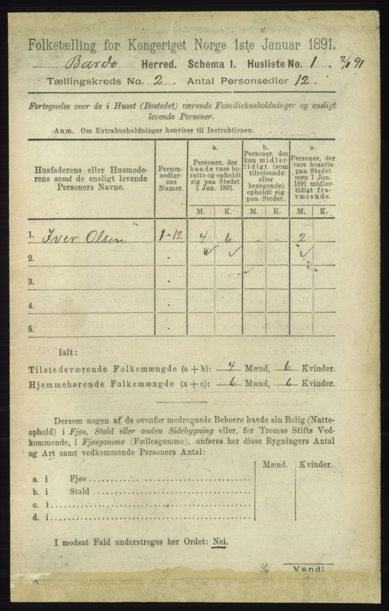 RA, Folketelling 1891 for 1922 Bardu herred, 1891, s. 433