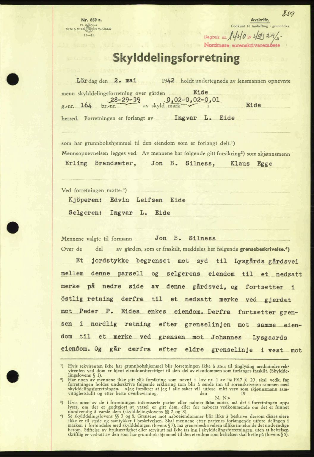 Nordmøre sorenskriveri, SAT/A-4132/1/2/2Ca: Pantebok nr. A92, 1942-1942, Dagboknr: 1440/1942