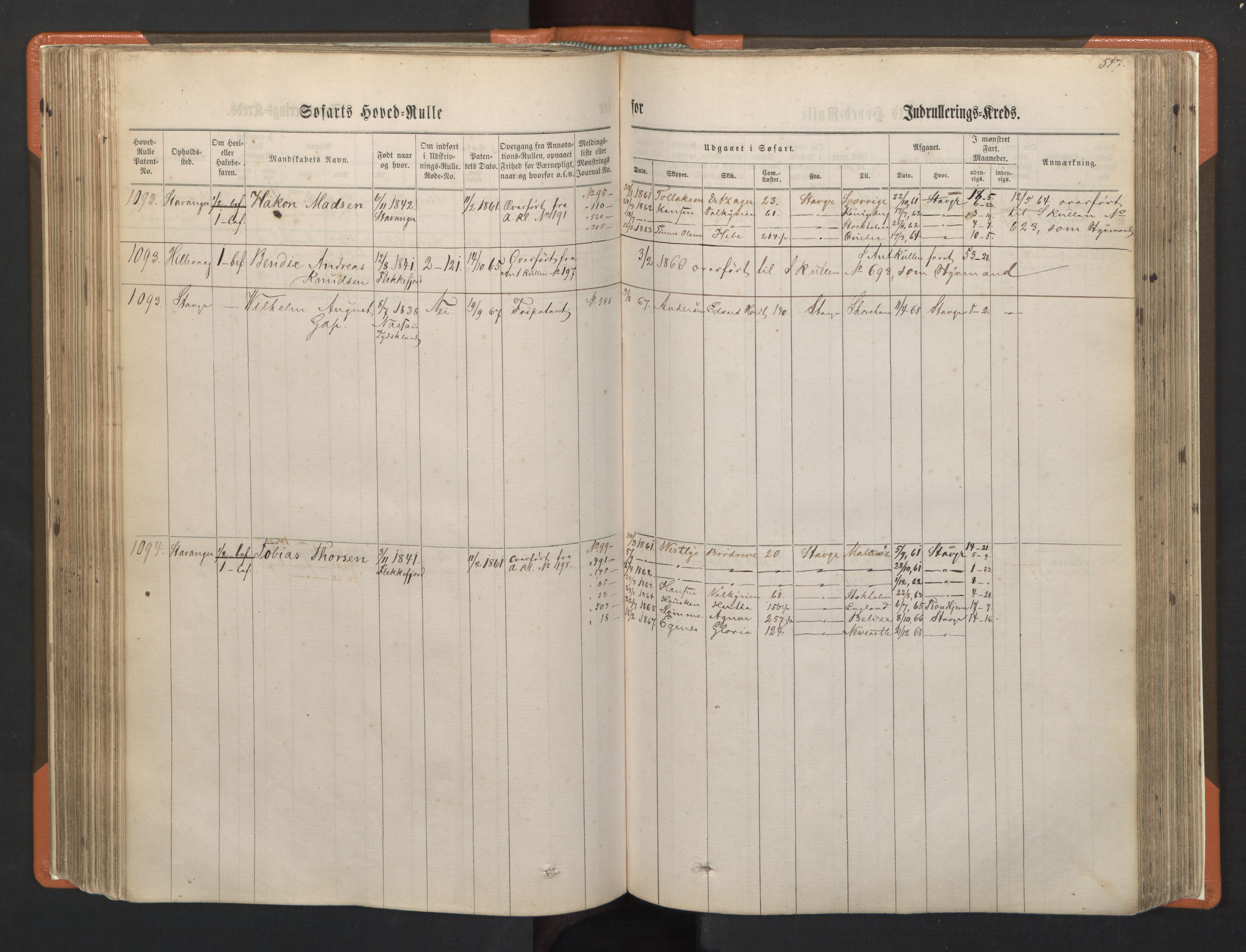 Stavanger sjømannskontor, AV/SAST-A-102006/F/Fb/Fbb/L0002: Sjøfartshovedrulle, patentnr. 721-1450 (del 2), 1863, s. 191