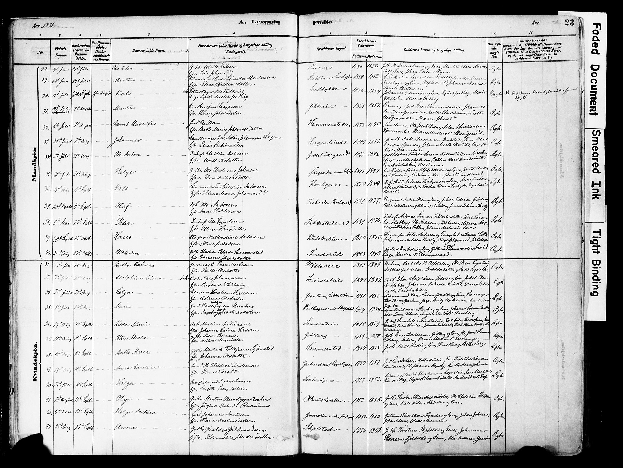 Østre Toten prestekontor, AV/SAH-PREST-104/H/Ha/Haa/L0006: Ministerialbok nr. 6 /1, 1878-1896, s. 23