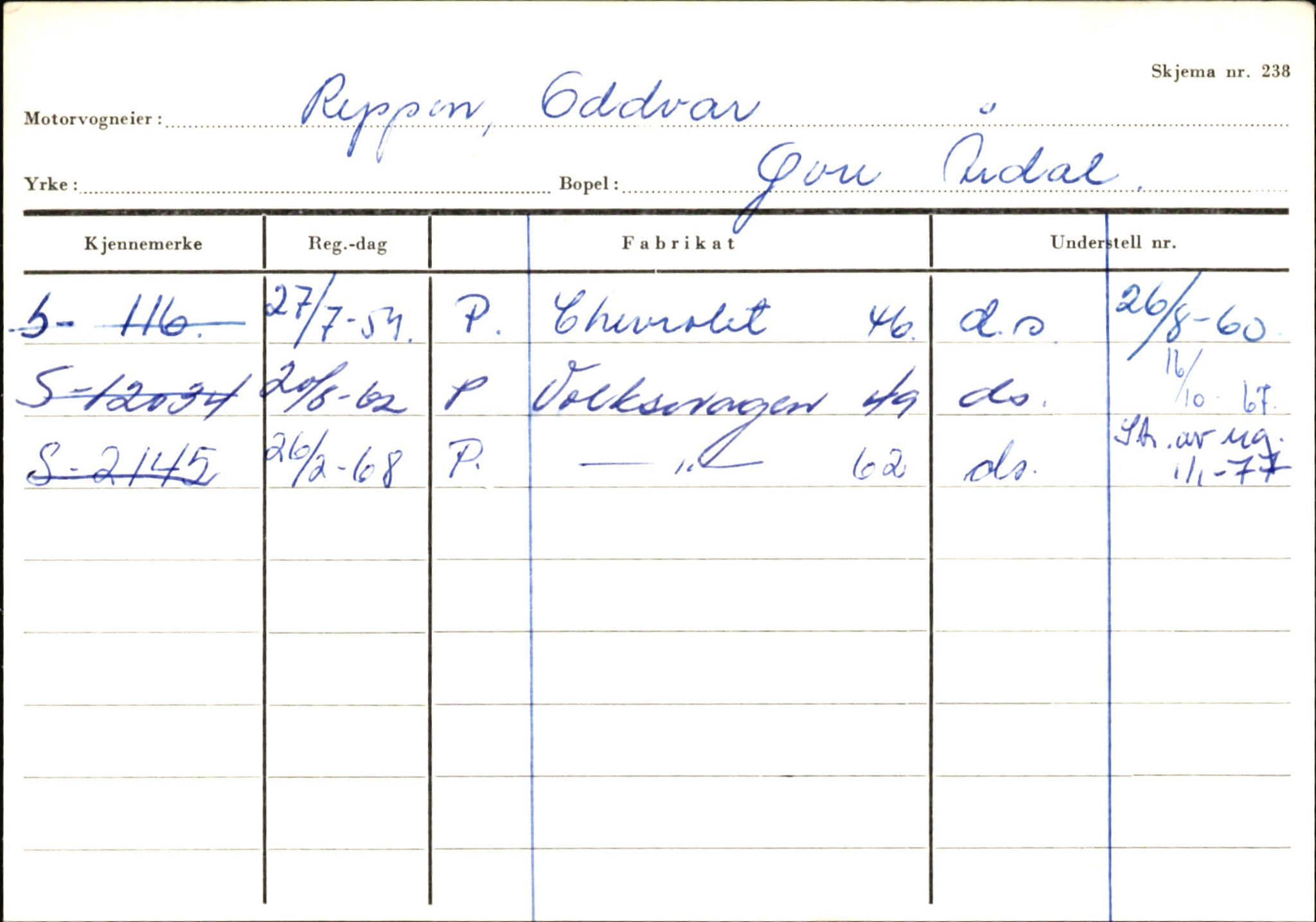 Statens vegvesen, Sogn og Fjordane vegkontor, AV/SAB-A-5301/4/F/L0146: Registerkort Årdal R-Å samt diverse kort, 1945-1975, s. 27