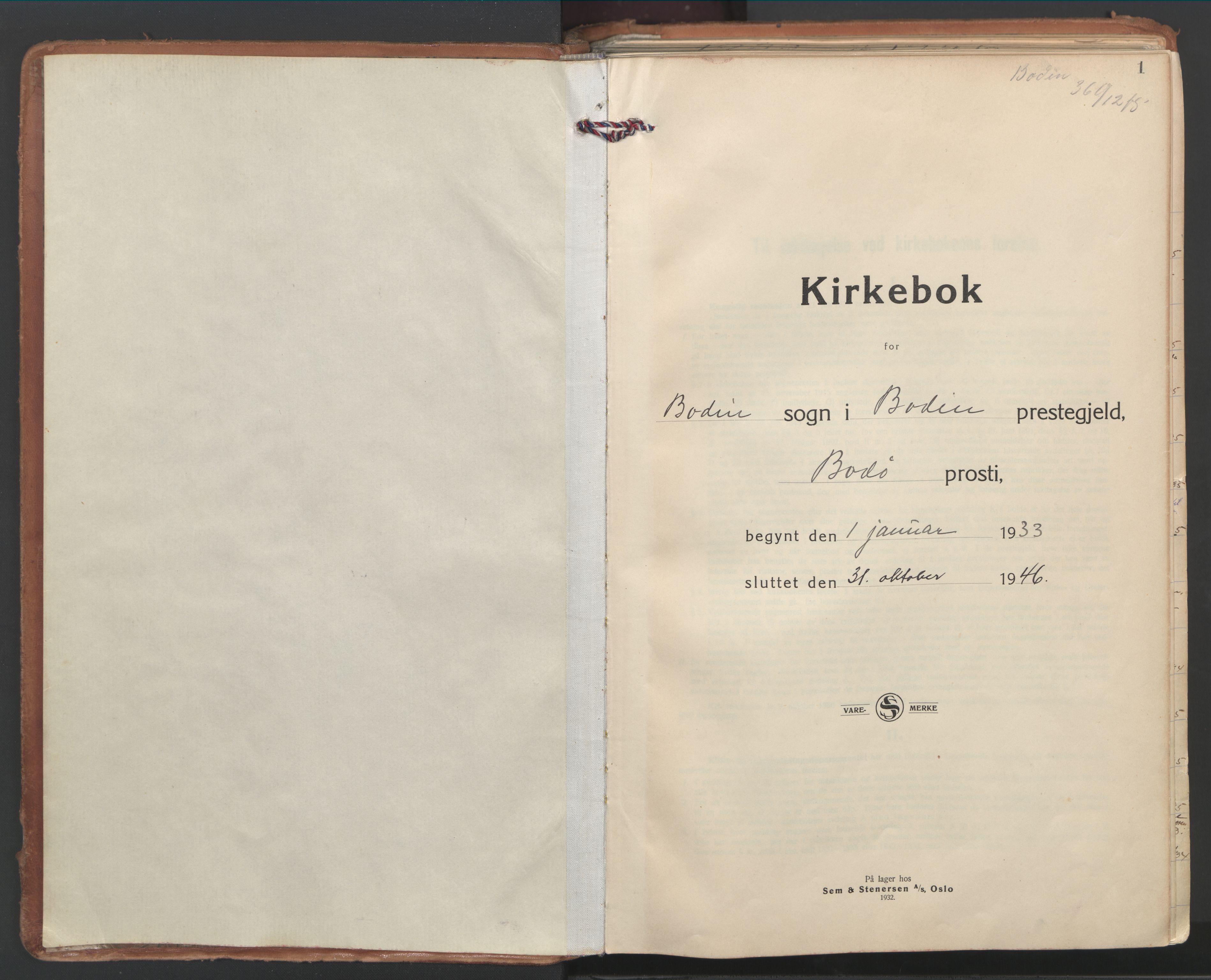 Ministerialprotokoller, klokkerbøker og fødselsregistre - Nordland, SAT/A-1459/802/L0061: Ministerialbok nr. 802A08, 1933-1946, s. 1