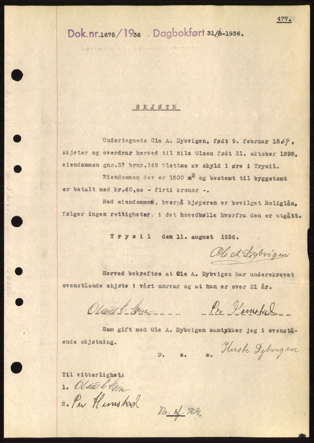 Sør-Østerdal sorenskriveri, SAH/TING-018/H/Hb/Hbb/L0054: Pantebok nr. A54, 1936-1936, Dagboknr: 1675/1936