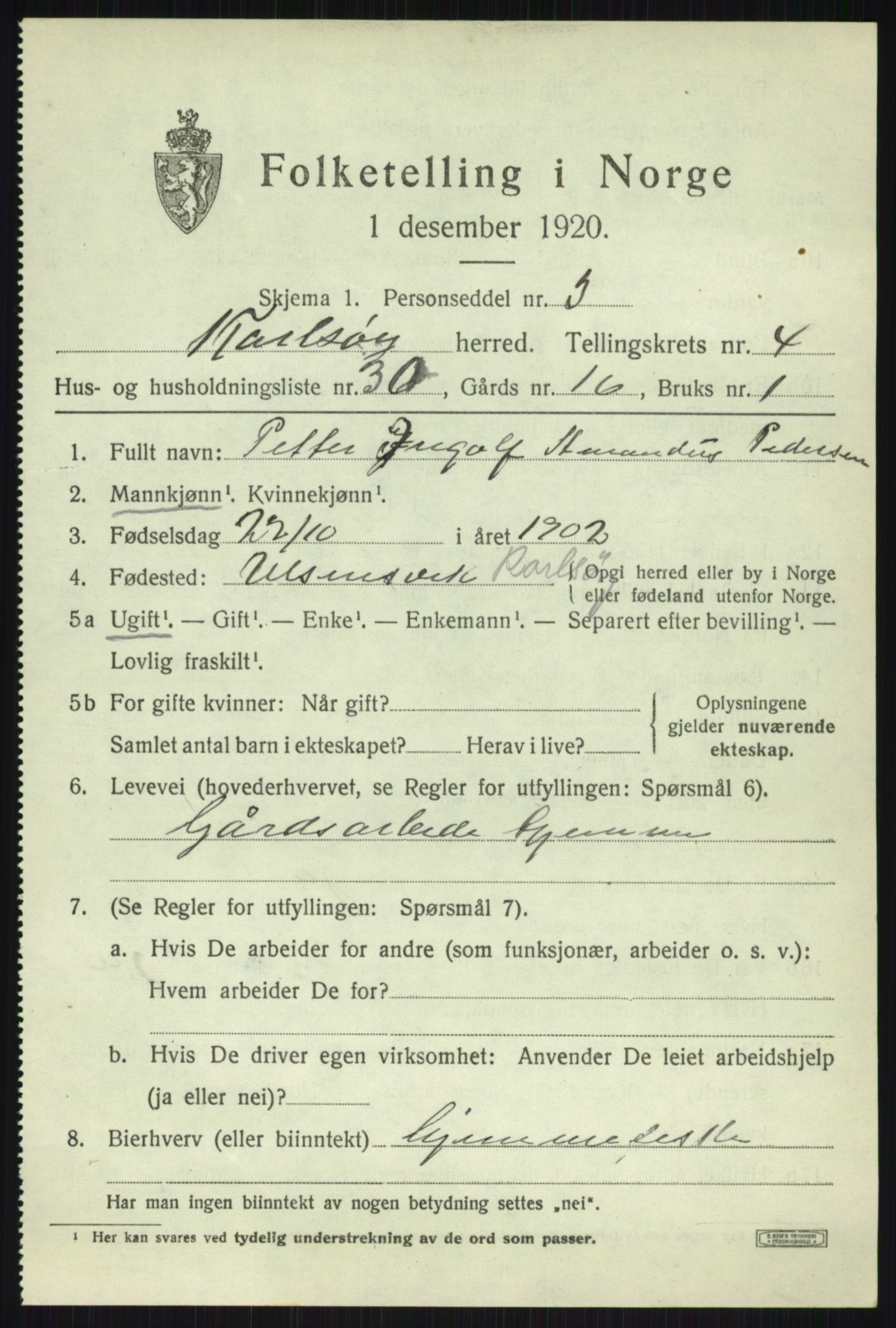 SATØ, Folketelling 1920 for 1936 Karlsøy herred, 1920, s. 2085