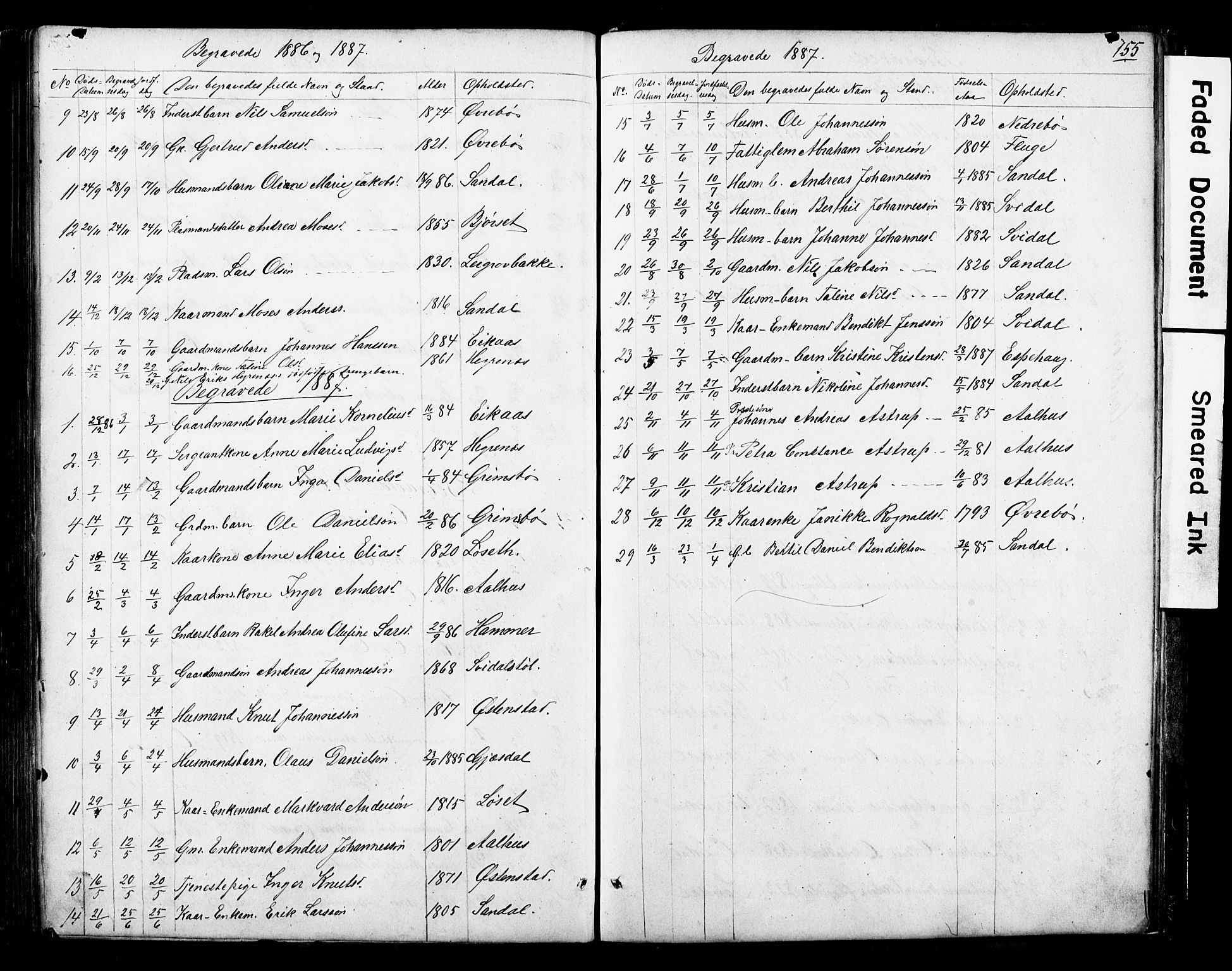 Jølster sokneprestembete, AV/SAB-A-80701/H/Hab/Haba/L0001: Klokkerbok nr. A 1, 1853-1894, s. 155