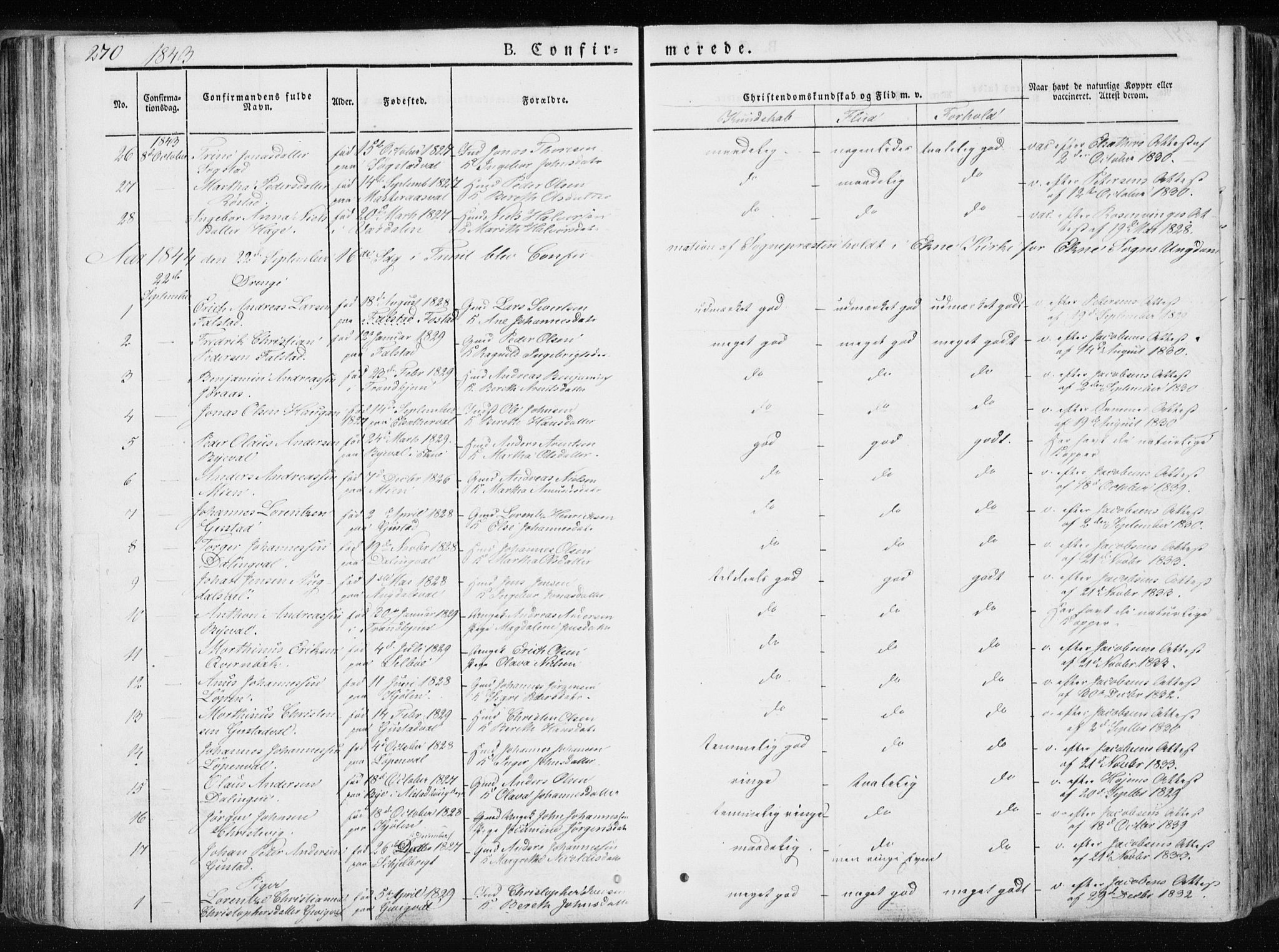 Ministerialprotokoller, klokkerbøker og fødselsregistre - Nord-Trøndelag, SAT/A-1458/717/L0154: Ministerialbok nr. 717A06 /1, 1836-1849, s. 270