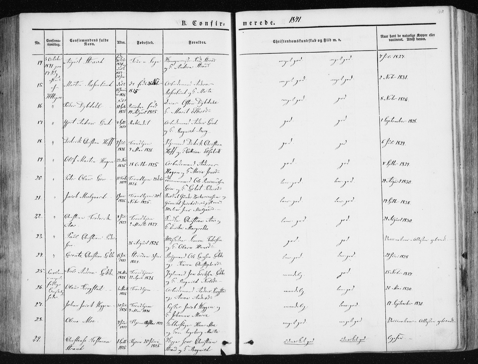 Ministerialprotokoller, klokkerbøker og fødselsregistre - Sør-Trøndelag, SAT/A-1456/602/L0110: Ministerialbok nr. 602A08, 1840-1854, s. 140