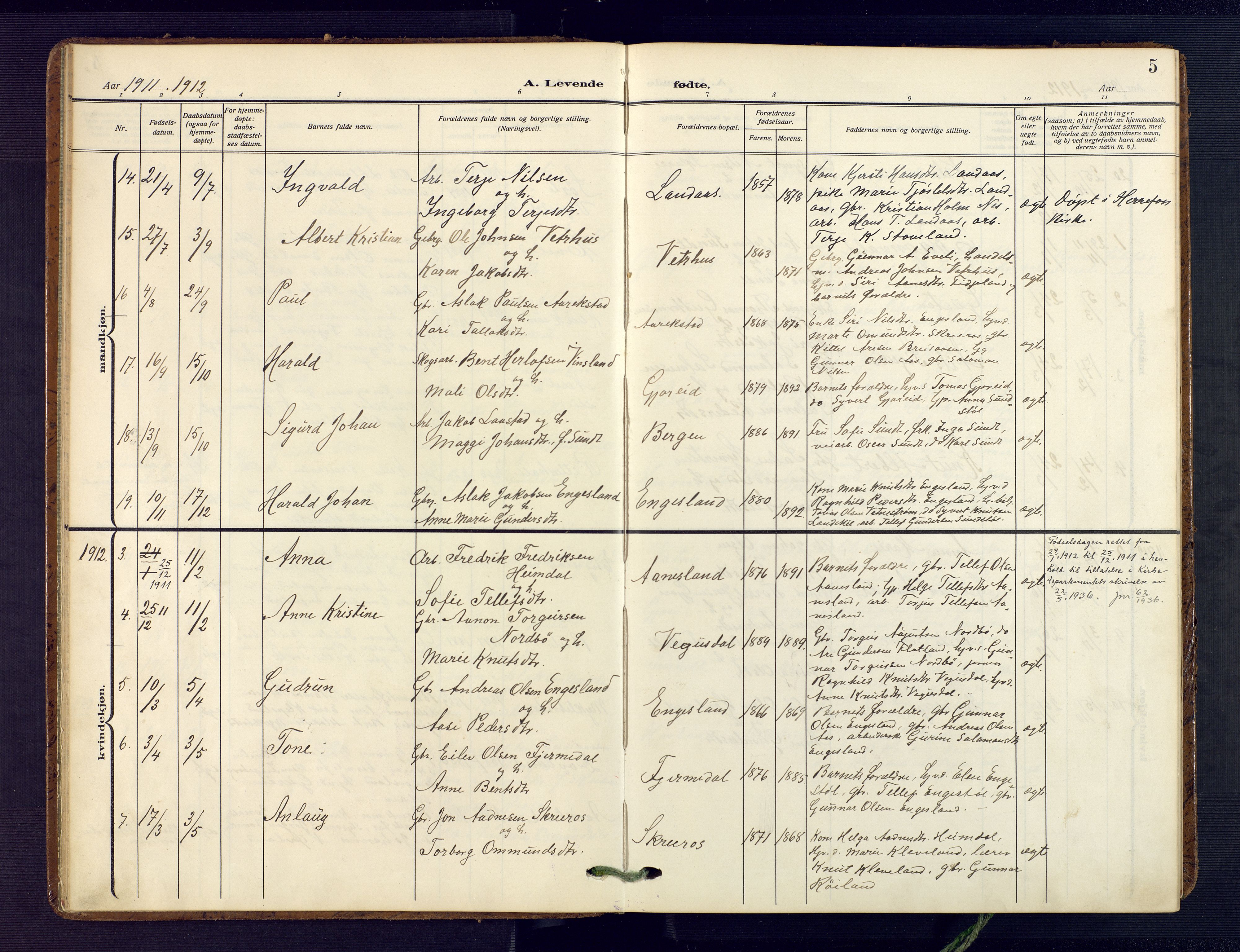 Herefoss sokneprestkontor, AV/SAK-1111-0019/F/Fa/Fab/L0005: Ministerialbok nr. A 5, 1910-1932, s. 5