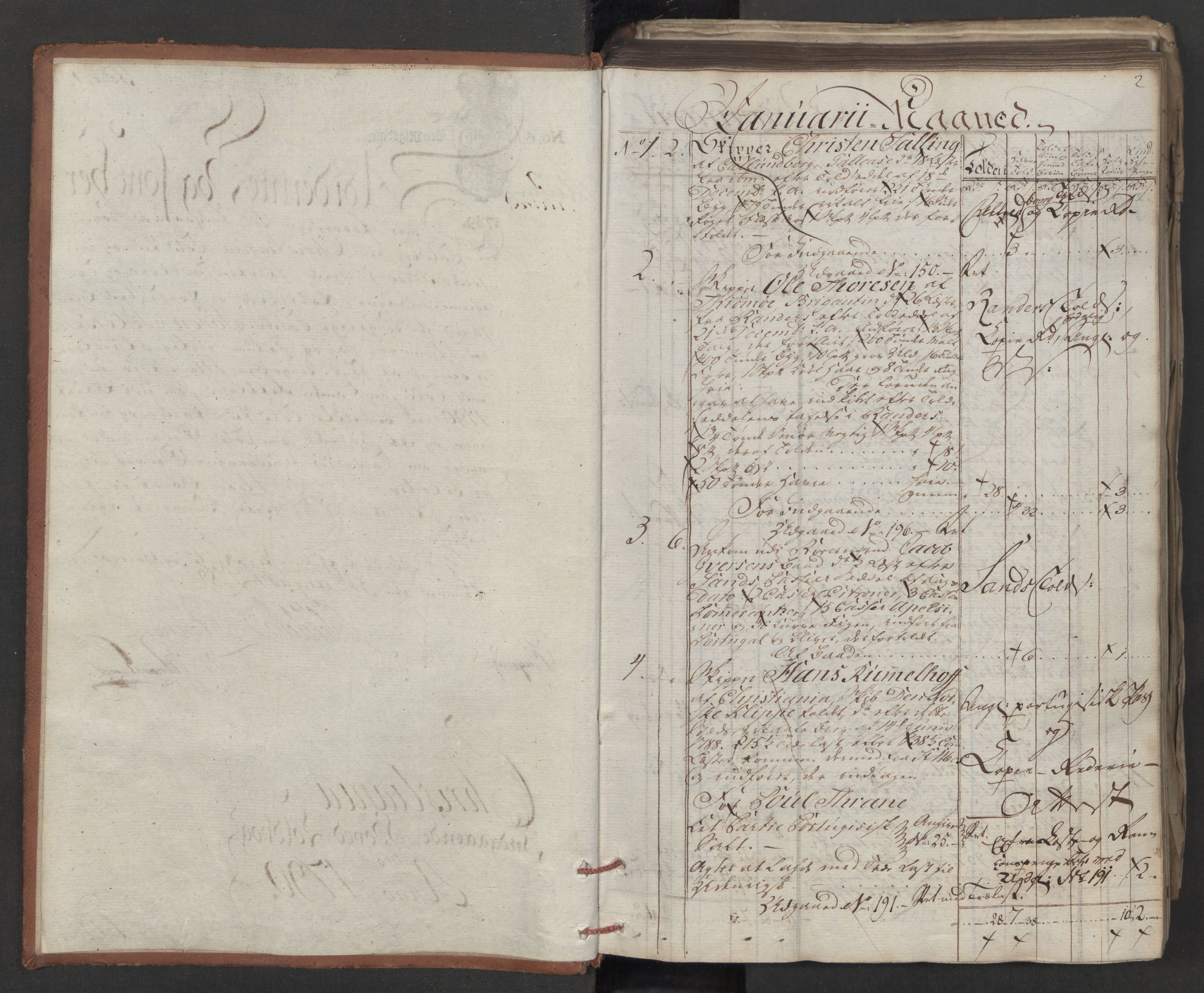 Generaltollkammeret, tollregnskaper, AV/RA-EA-5490/R06/L0179/0001: Tollregnskaper Kristiania / Inngående tollbok, 1790, s. 1b-2a