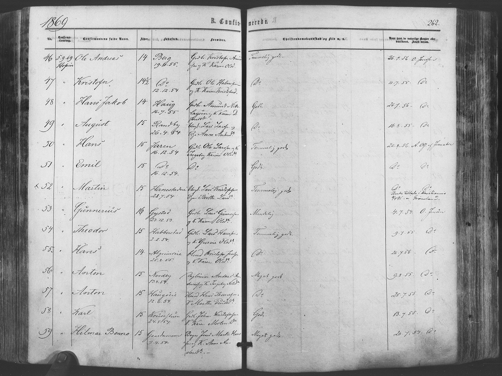 Ullensaker prestekontor Kirkebøker, SAO/A-10236a/F/Fa/L0016: Ministerialbok nr. I 16, 1863-1875, s. 262