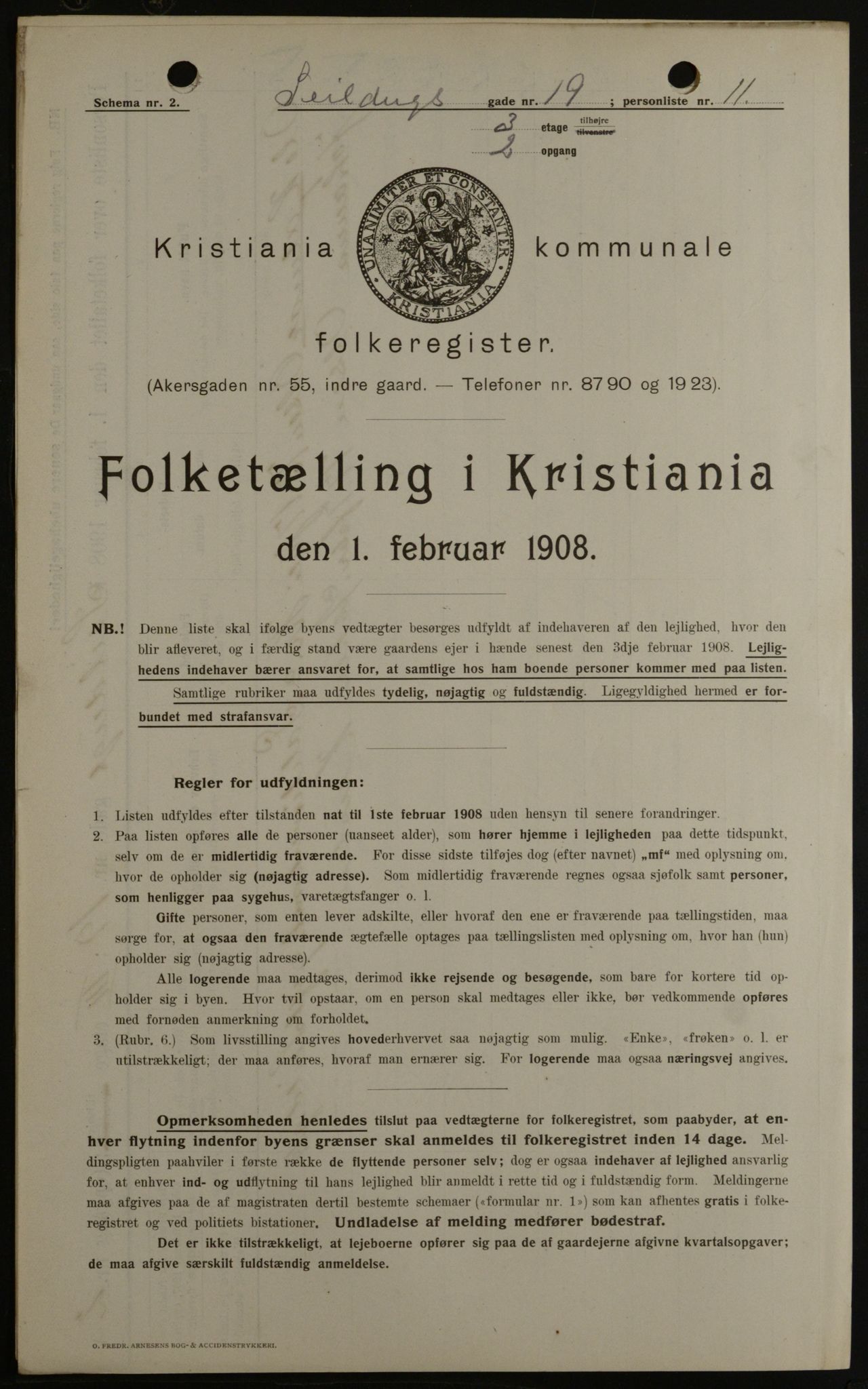 OBA, Kommunal folketelling 1.2.1908 for Kristiania kjøpstad, 1908, s. 84998