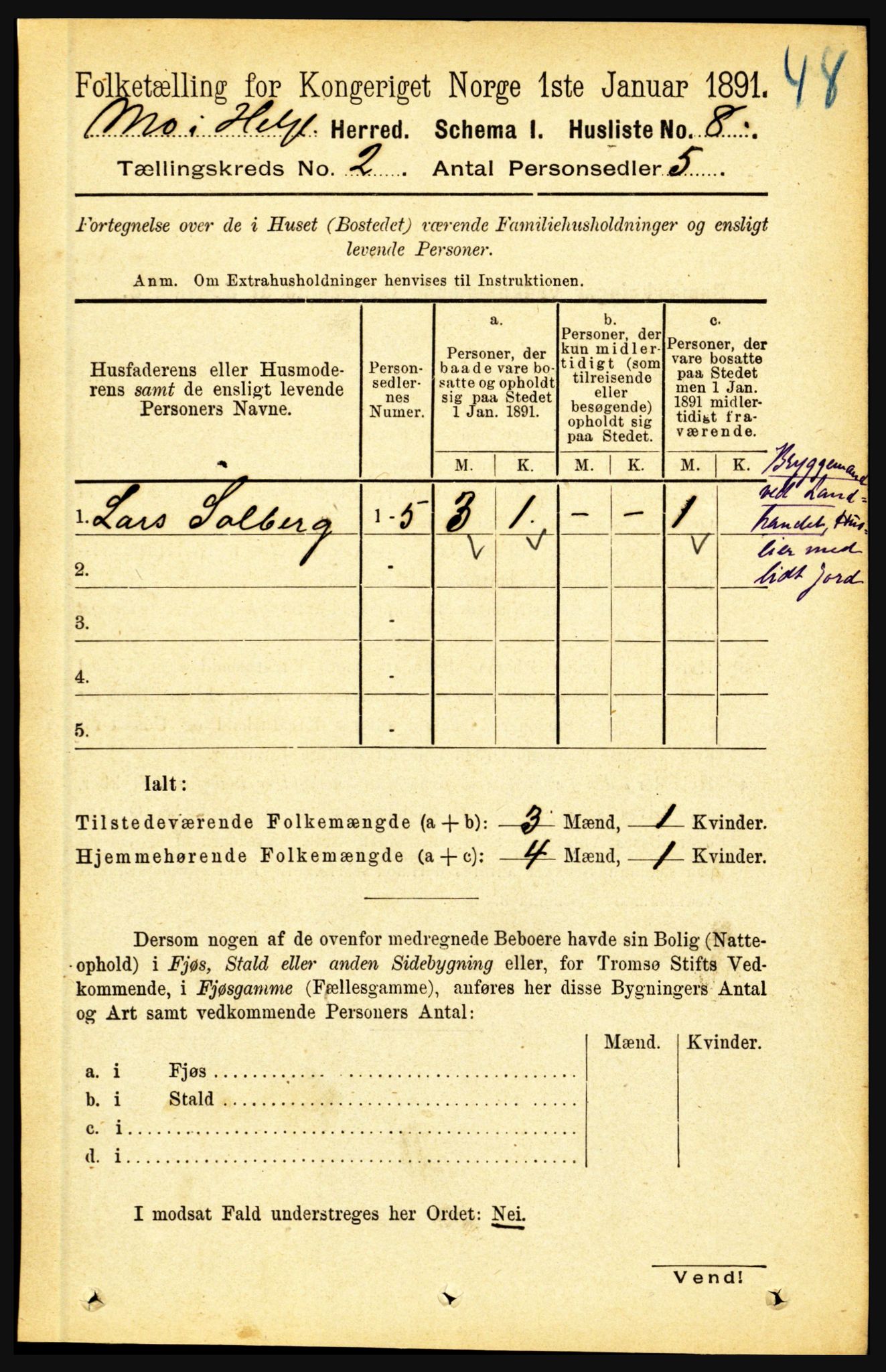 RA, Folketelling 1891 for 1833 Mo herred, 1891, s. 437