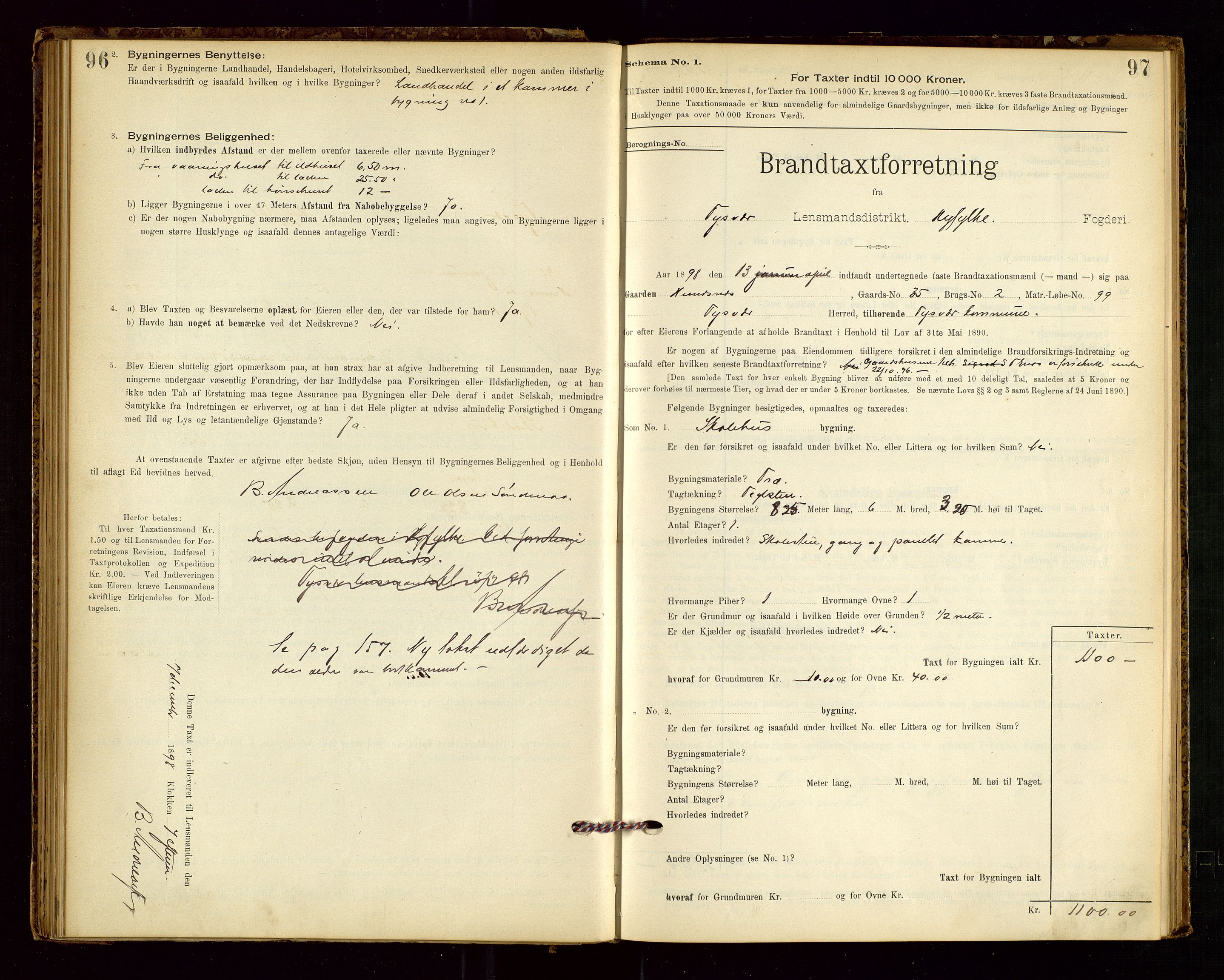 Tysvær lensmannskontor, AV/SAST-A-100192/Gob/L0001: "Brandtaxationsprotokol for Tysvær Lensmandsdistrikt Ryfylke Fogderi", 1894-1916, s. 96-97