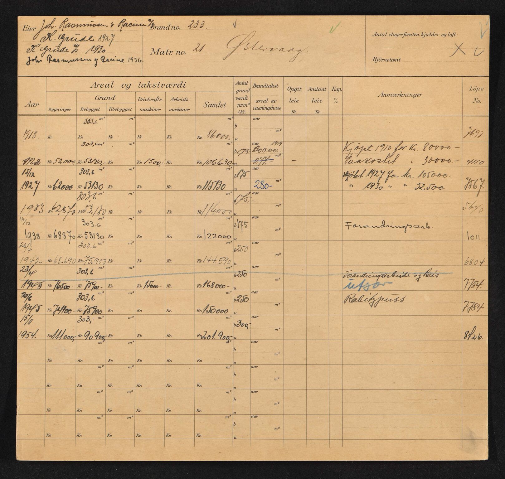 Stavanger kommune. Skattetakstvesenet, BYST/A-0440/F/Fa/Faa/L0046/0005: Skattetakstkort / Østervåg 21 - Østervågkaien - Østre ring 18