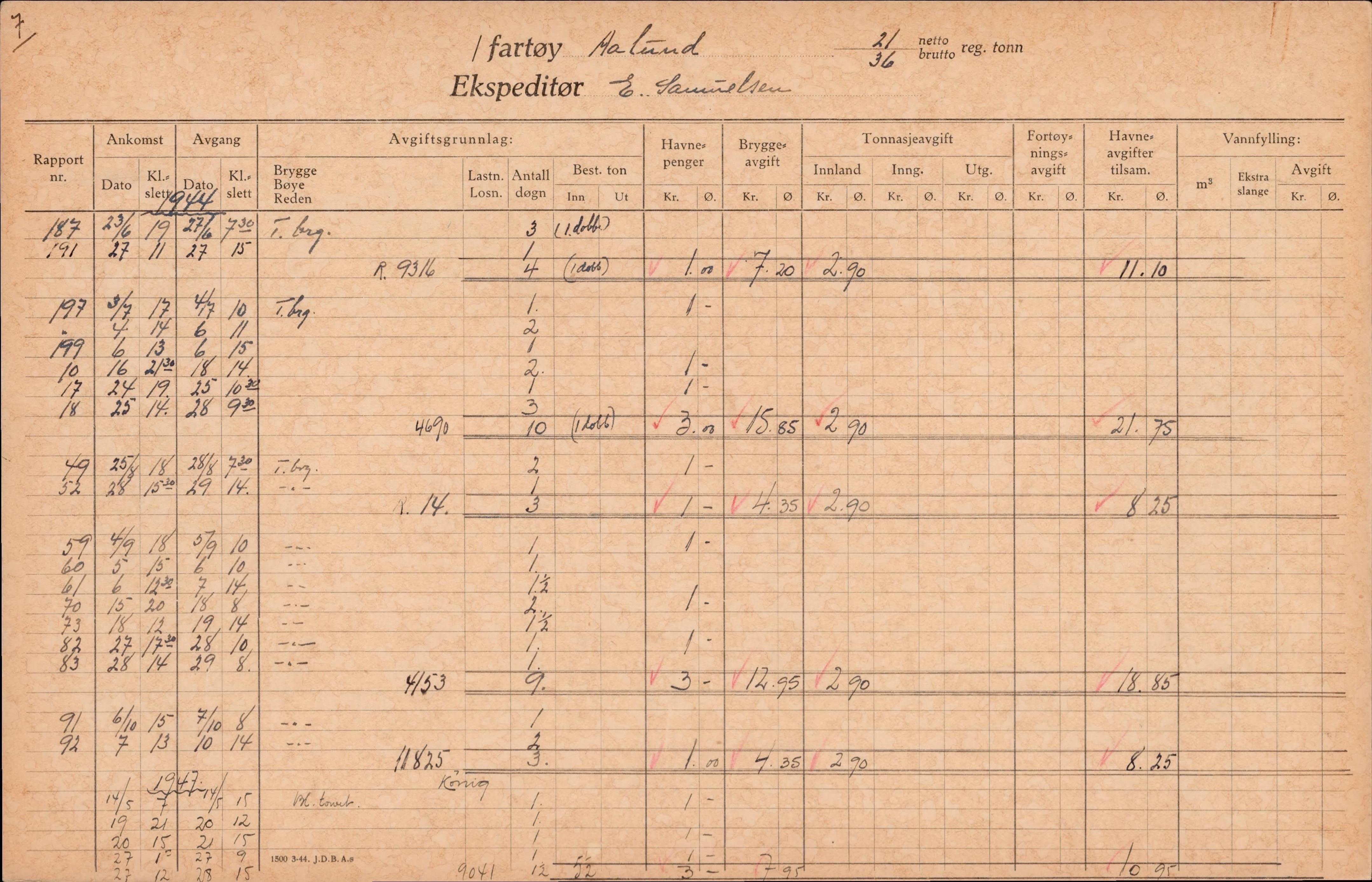 Bergen kommune. Havnekontor/havnefogd, BBA/A-0742/H/Ha/Hac/L0001: Skipsregister Aagot-Alfen, 1941-1975