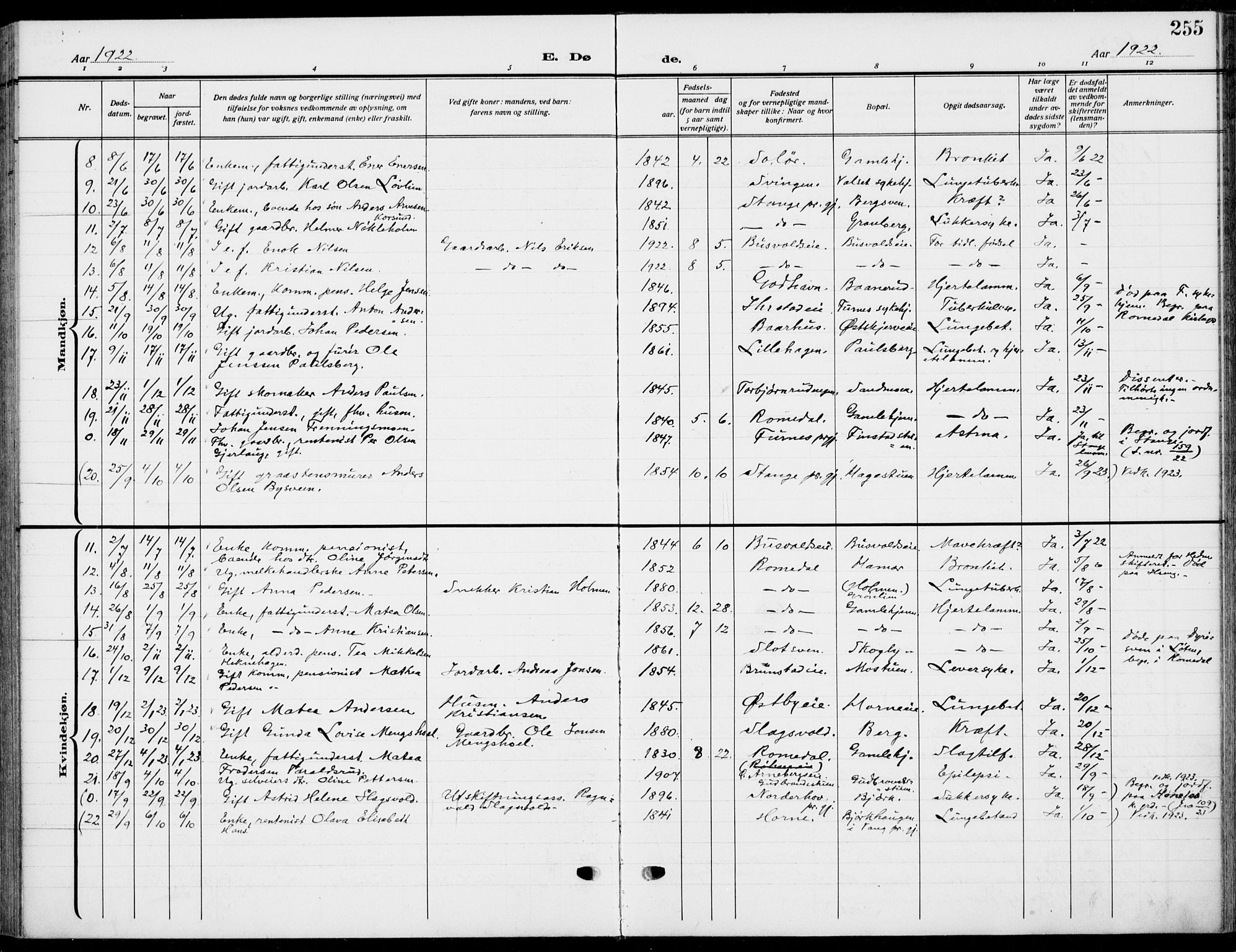 Romedal prestekontor, AV/SAH-PREST-004/K/L0012: Ministerialbok nr. 12, 1913-1935, s. 255