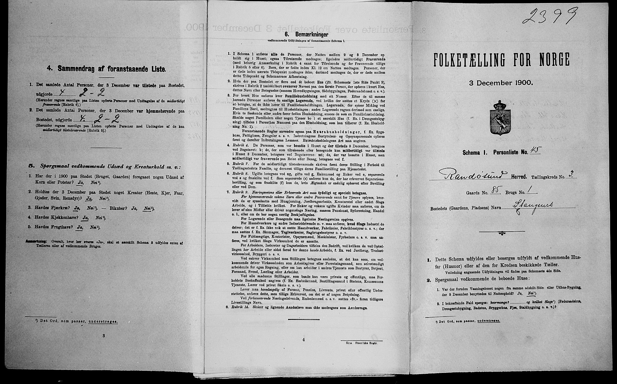 SAK, Folketelling 1900 for 1011 Randesund herred, 1900, s. 431