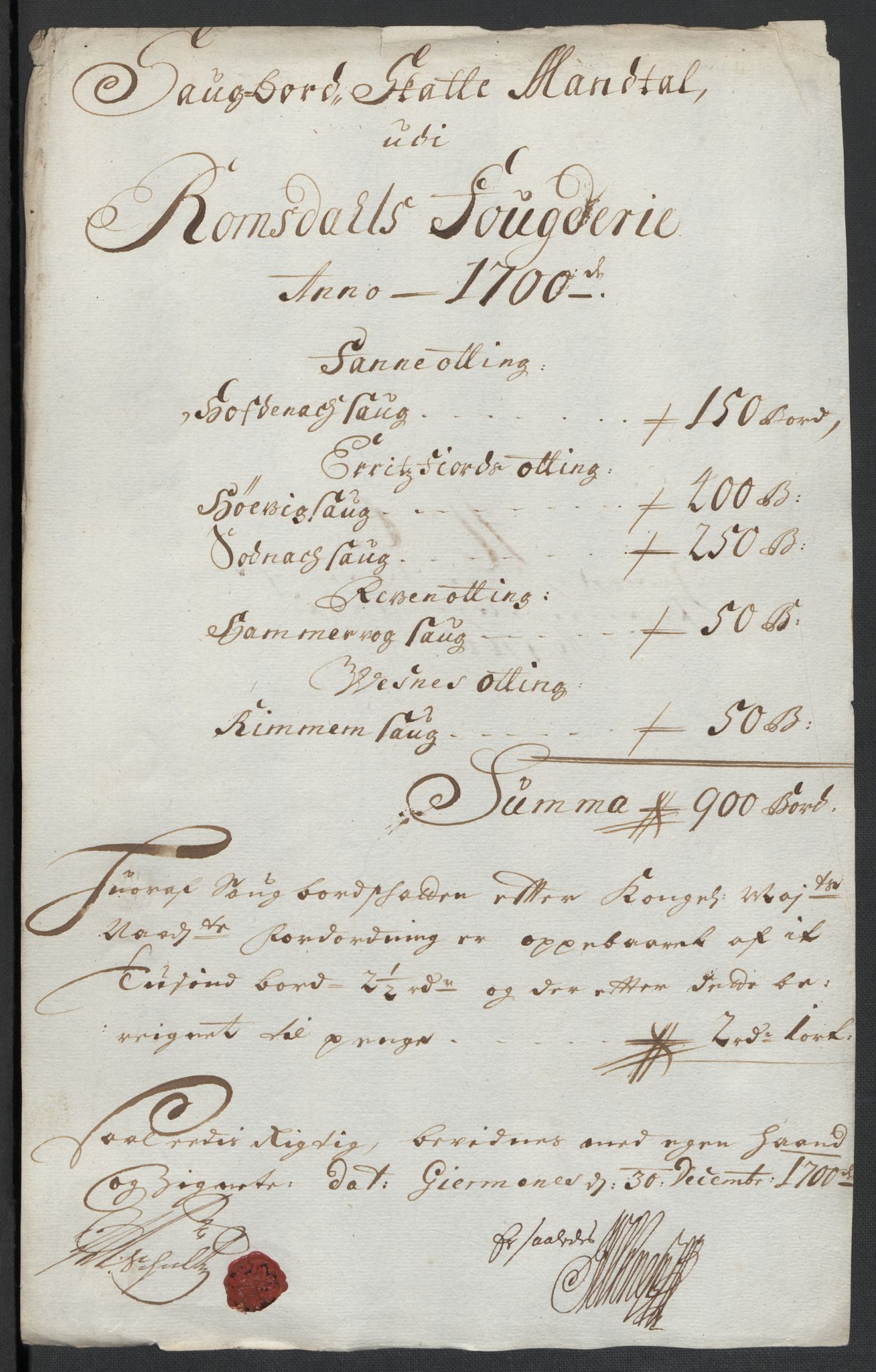 Rentekammeret inntil 1814, Reviderte regnskaper, Fogderegnskap, AV/RA-EA-4092/R55/L3654: Fogderegnskap Romsdal, 1699-1700, s. 285