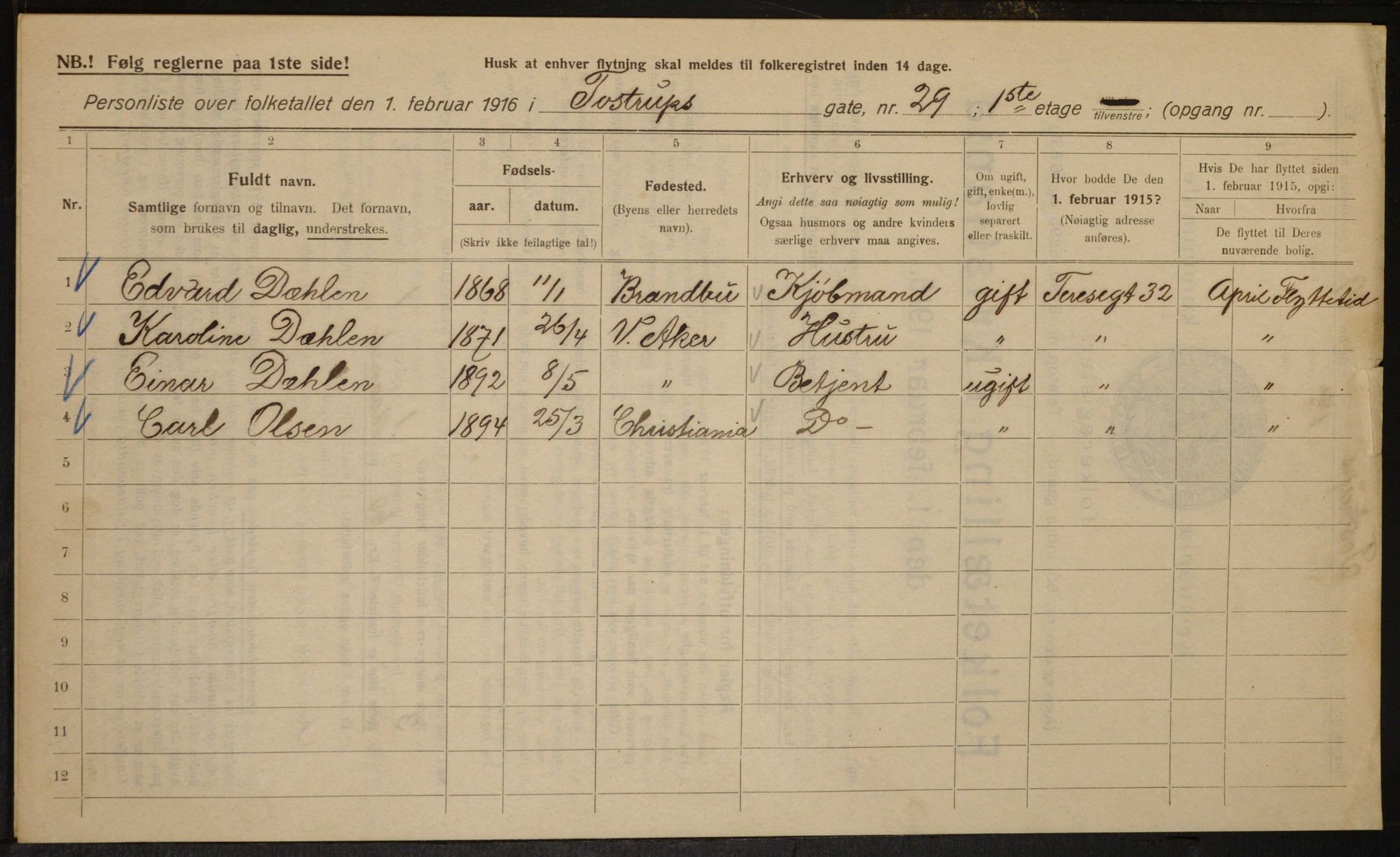 OBA, Kommunal folketelling 1.2.1916 for Kristiania, 1916, s. 118516