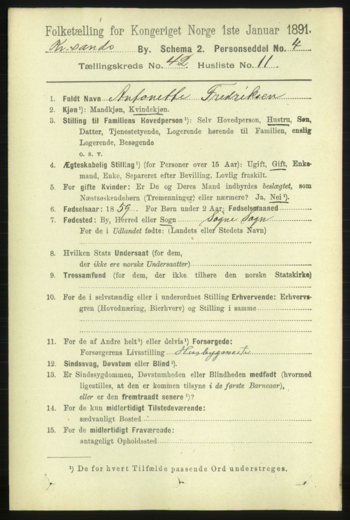 RA, Folketelling 1891 for 1001 Kristiansand kjøpstad, 1891, s. 13164