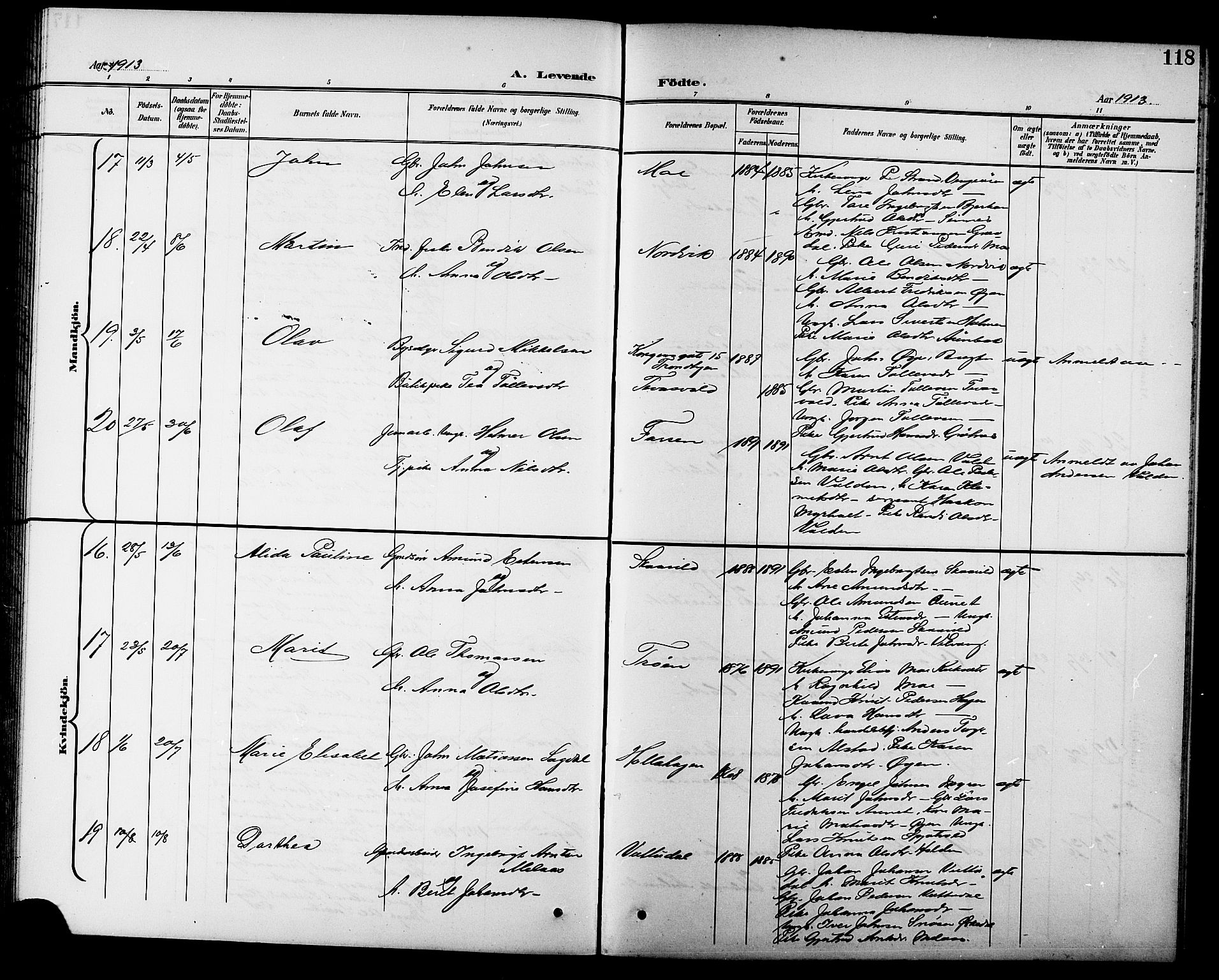 Ministerialprotokoller, klokkerbøker og fødselsregistre - Sør-Trøndelag, AV/SAT-A-1456/630/L0505: Klokkerbok nr. 630C03, 1899-1914, s. 118