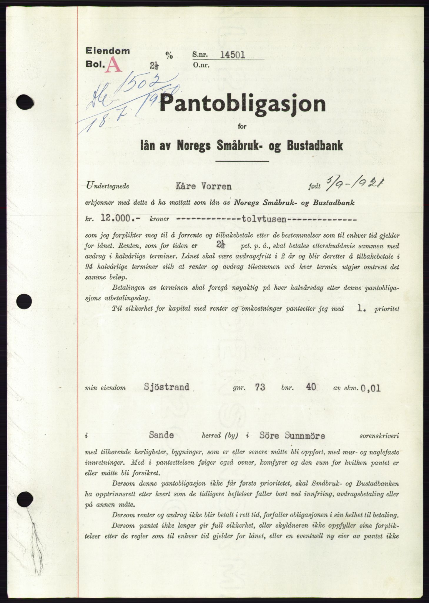 Søre Sunnmøre sorenskriveri, AV/SAT-A-4122/1/2/2C/L0119: Pantebok nr. 7B, 1950-1951, Dagboknr: 1502/1950