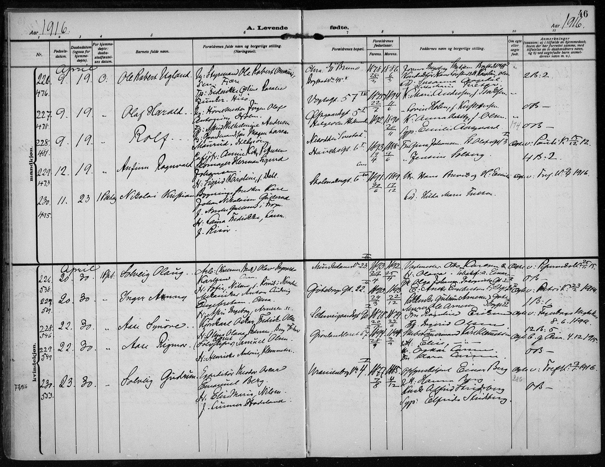 Rikshospitalet prestekontor Kirkebøker, AV/SAO-A-10309b/F/L0016: Ministerialbok nr. 16, 1916-1918, s. 46