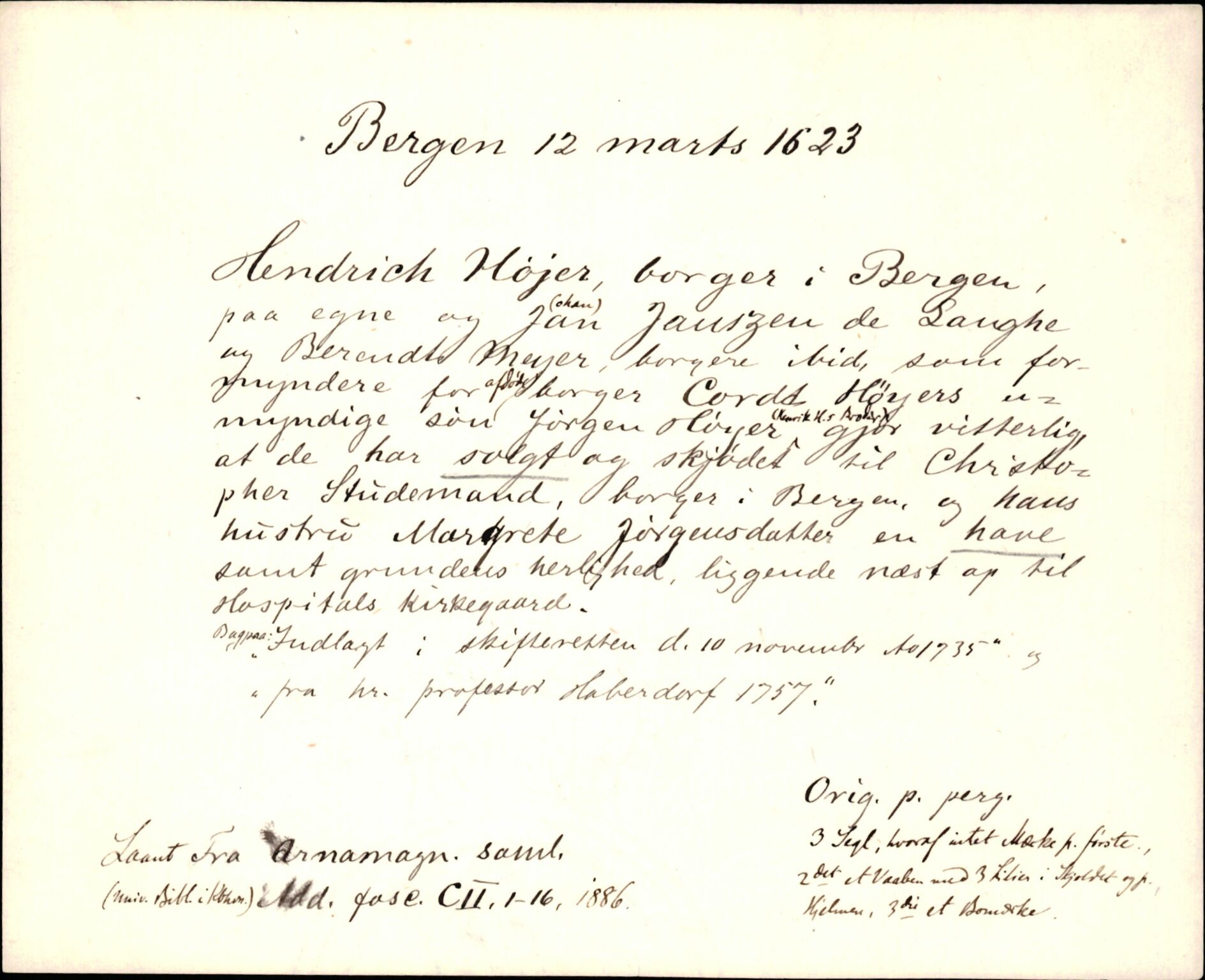 Riksarkivets diplomsamling, AV/RA-EA-5965/F35/F35d/L0003: Innlånte diplomer, seddelregister, 1621-1642, s. 47