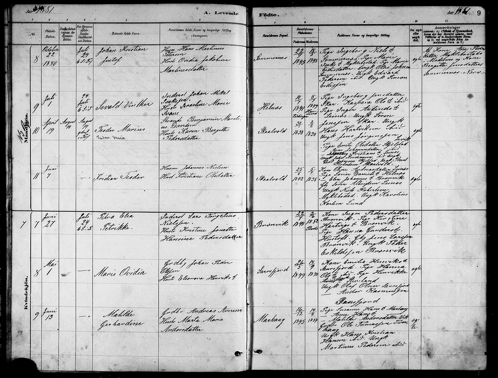 Ministerialprotokoller, klokkerbøker og fødselsregistre - Nordland, AV/SAT-A-1459/857/L0828: Klokkerbok nr. 857C03, 1879-1908, s. 9