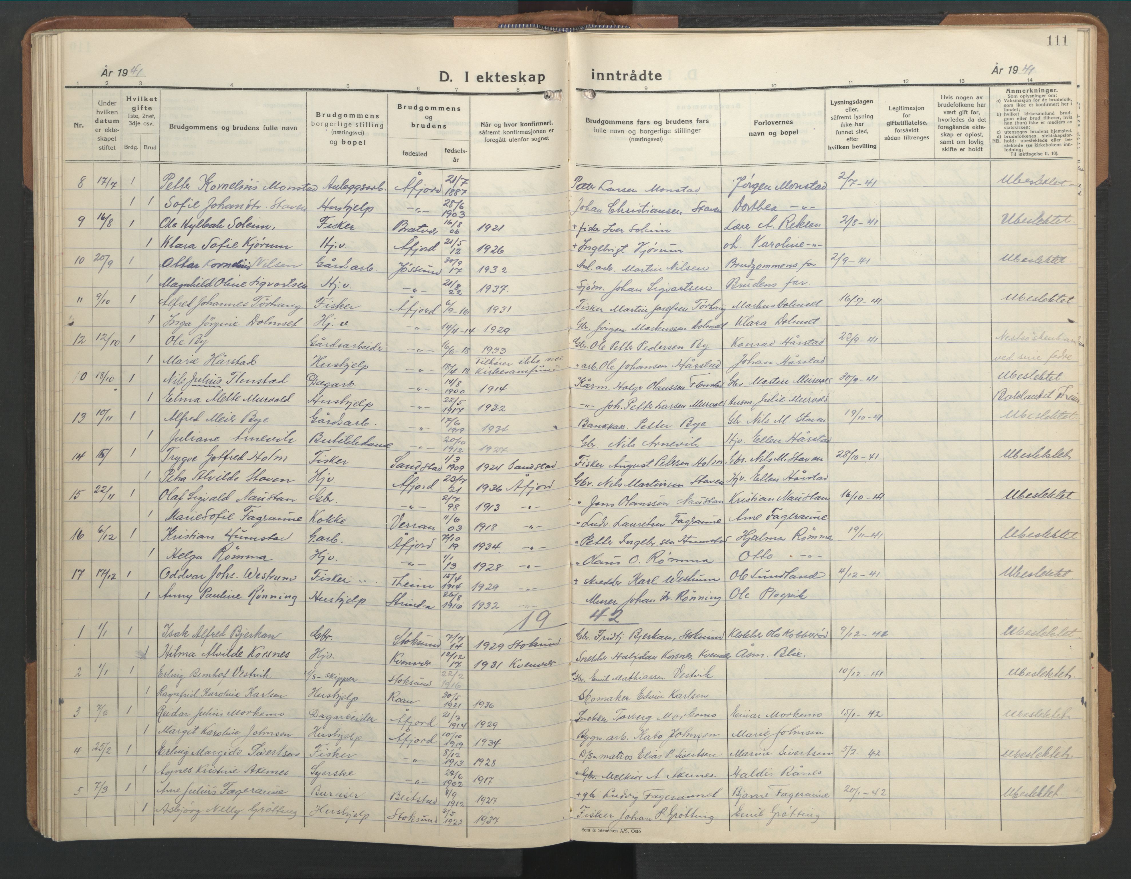 Ministerialprotokoller, klokkerbøker og fødselsregistre - Sør-Trøndelag, AV/SAT-A-1456/655/L0690: Klokkerbok nr. 655C06, 1937-1950, s. 111