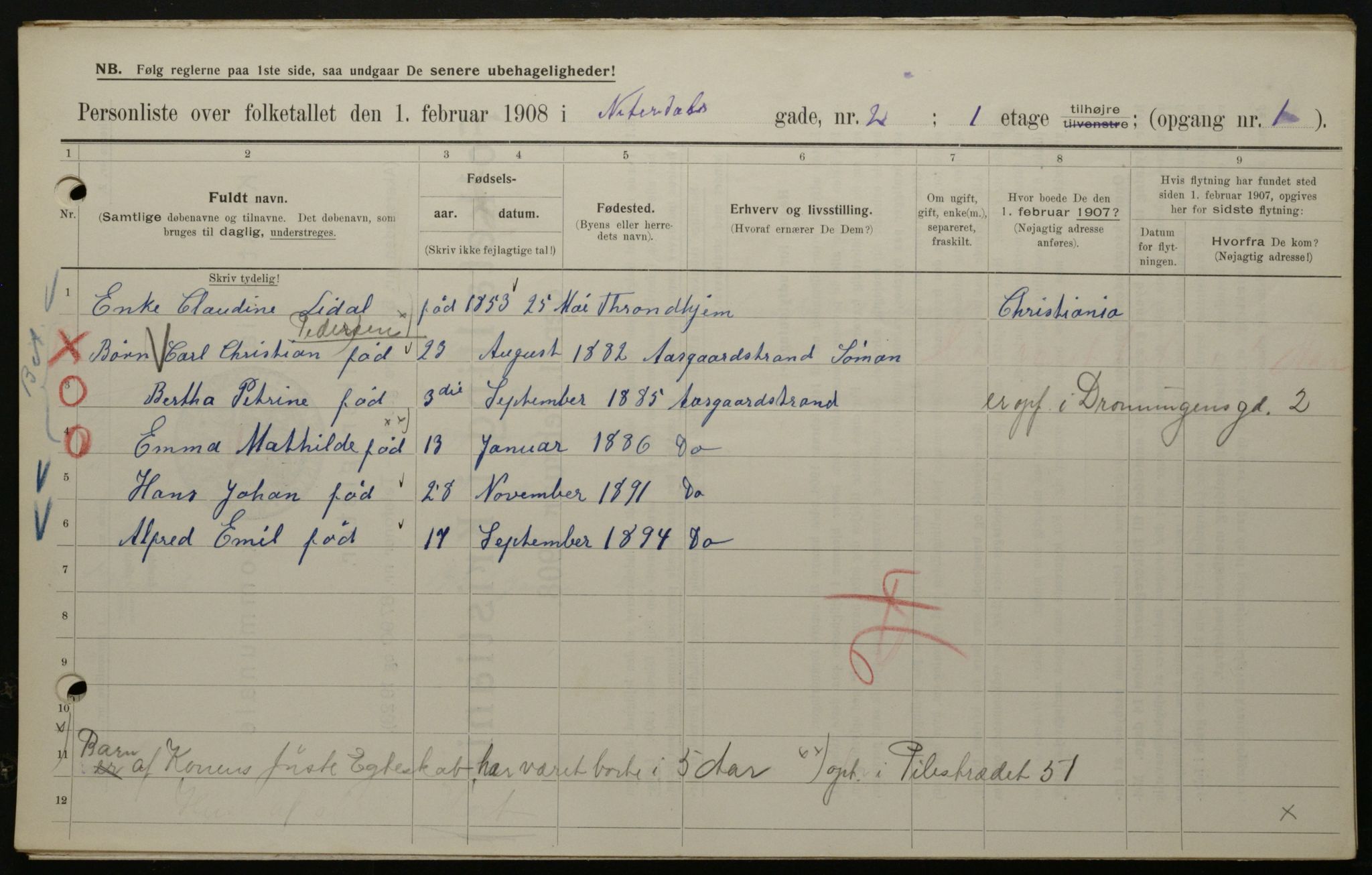 OBA, Kommunal folketelling 1.2.1908 for Kristiania kjøpstad, 1908, s. 63878