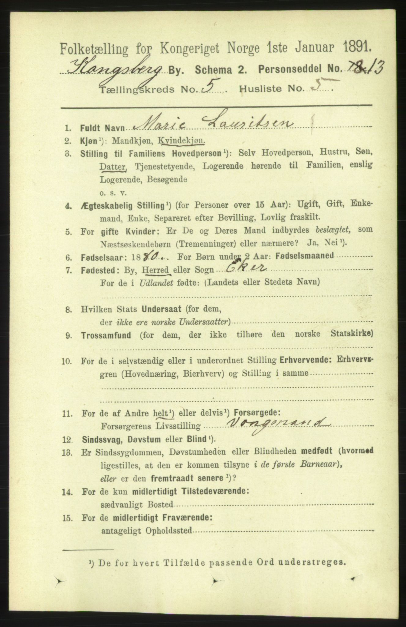RA, Folketelling 1891 for 0604 Kongsberg kjøpstad, 1891, s. 4197