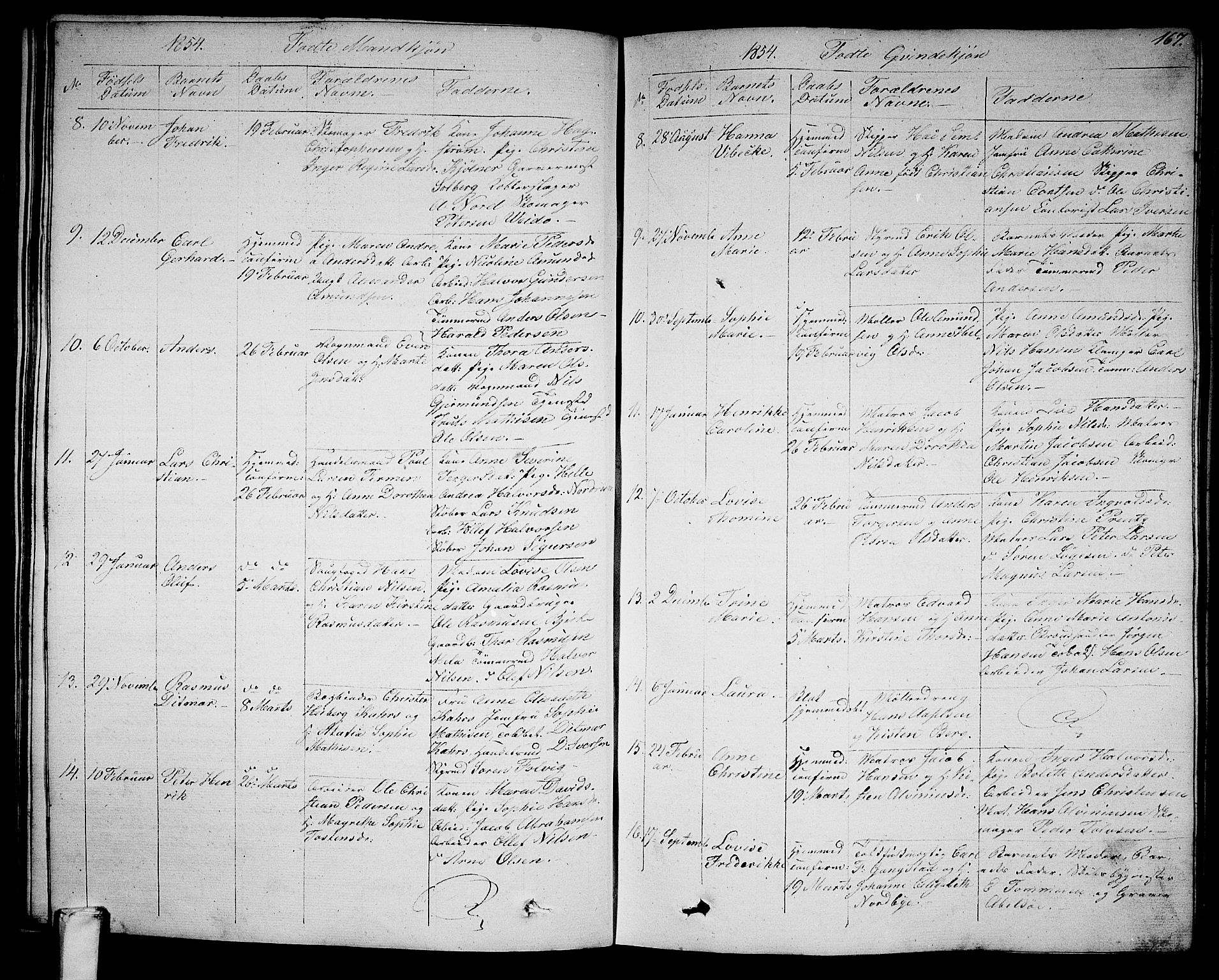 Larvik kirkebøker, AV/SAKO-A-352/G/Ga/L0003a: Klokkerbok nr. I 3A, 1830-1870, s. 167