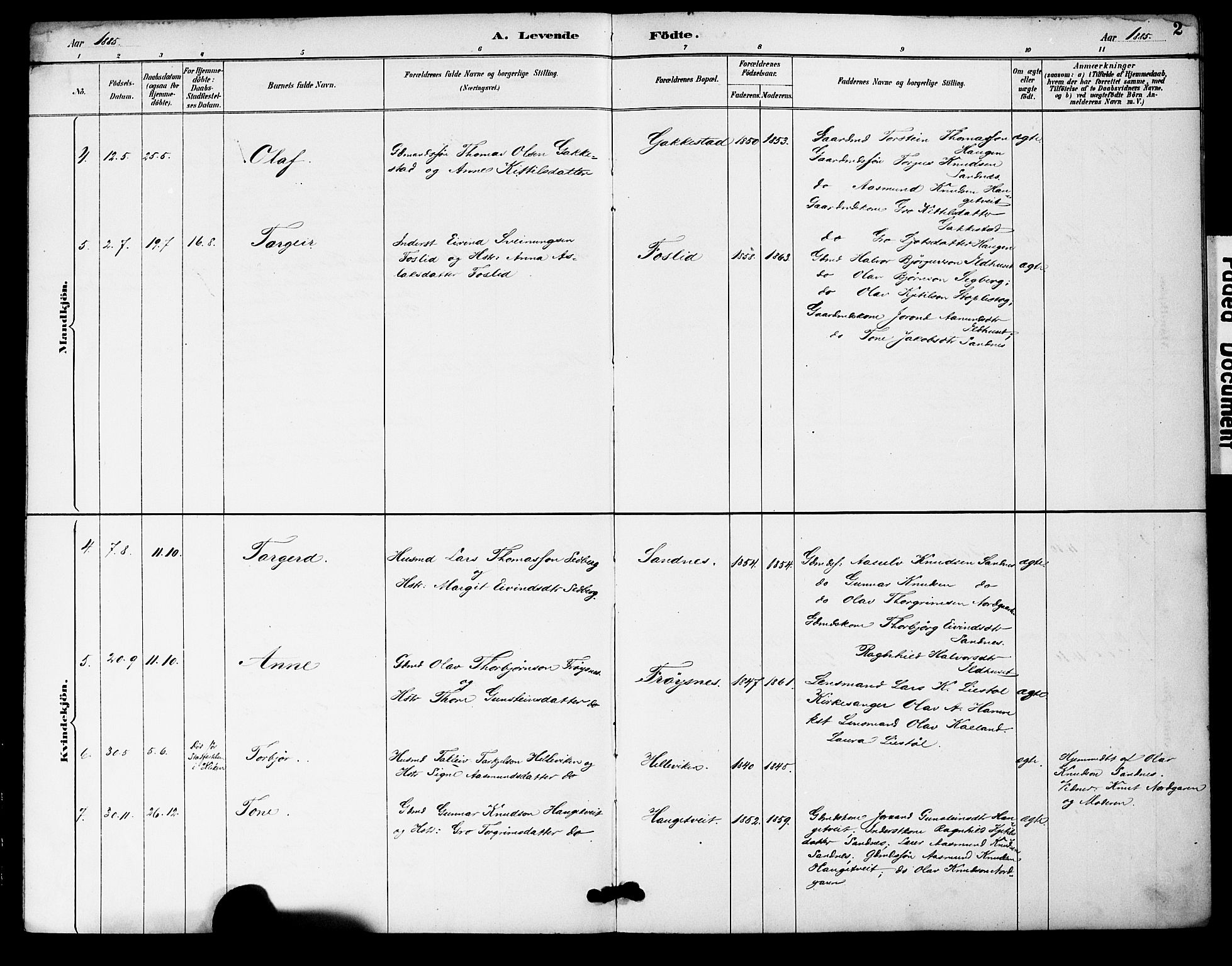 Bygland sokneprestkontor, AV/SAK-1111-0006/F/Fa/Fac/L0001: Ministerialbok nr. A 1, 1885-1909, s. 2
