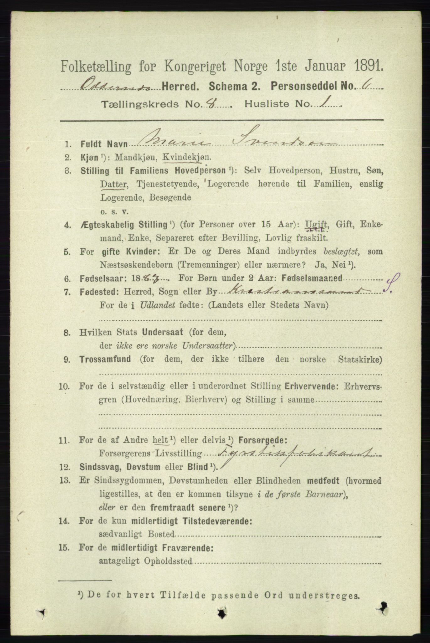RA, Folketelling 1891 for 1012 Oddernes herred, 1891, s. 2711
