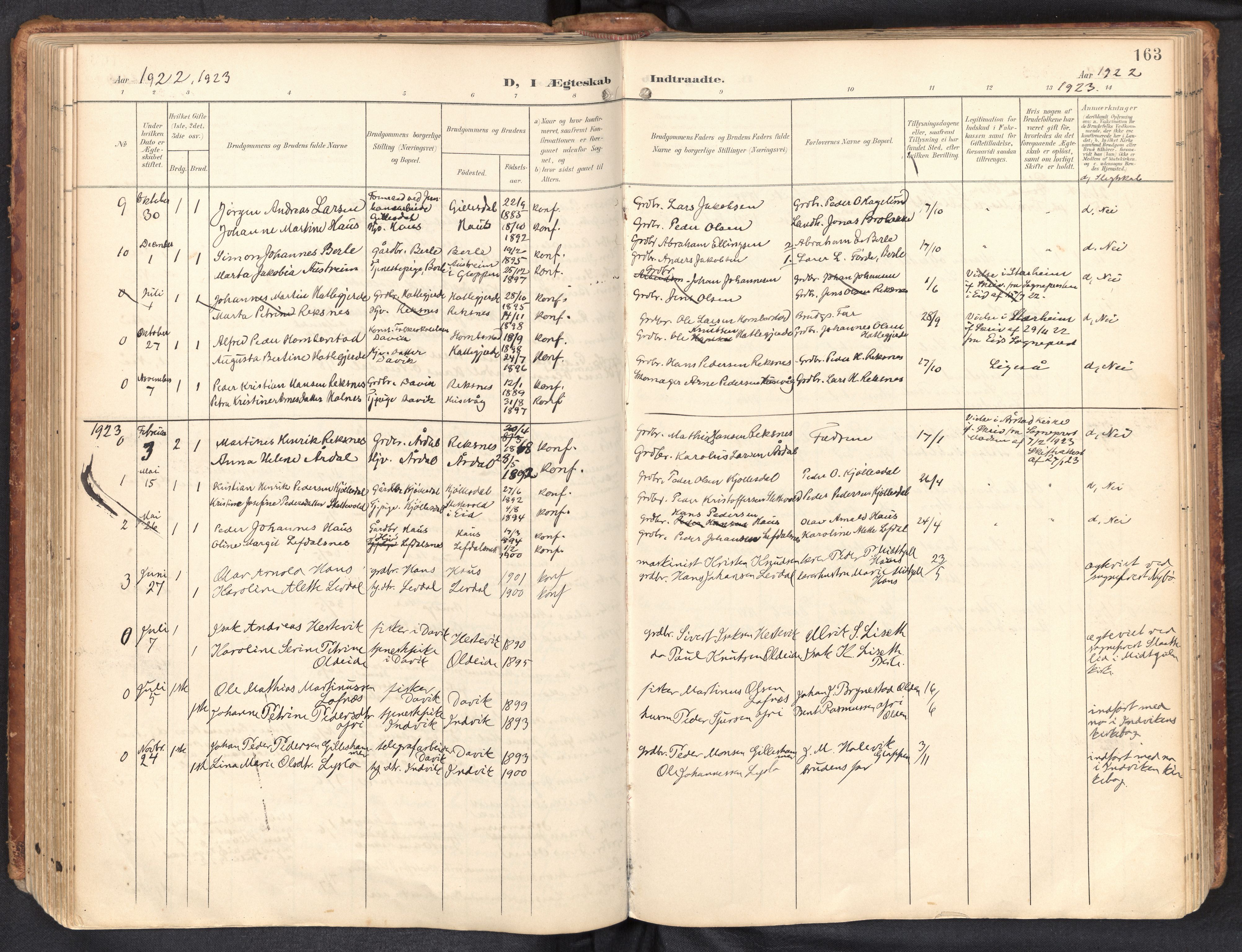 Davik sokneprestembete, AV/SAB-A-79701/H/Haa/Haab/L0002: Ministerialbok nr. B 2, 1901-1934, s. 163