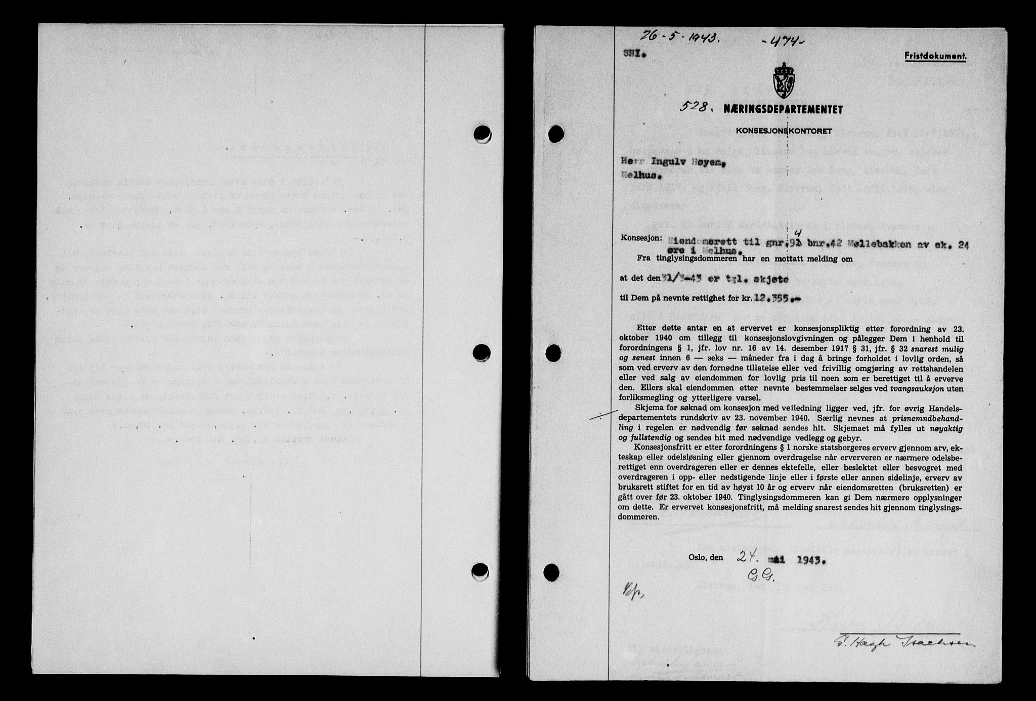 Gauldal sorenskriveri, SAT/A-0014/1/2/2C/L0056: Pantebok nr. 61, 1942-1943, Dagboknr: 528/1943