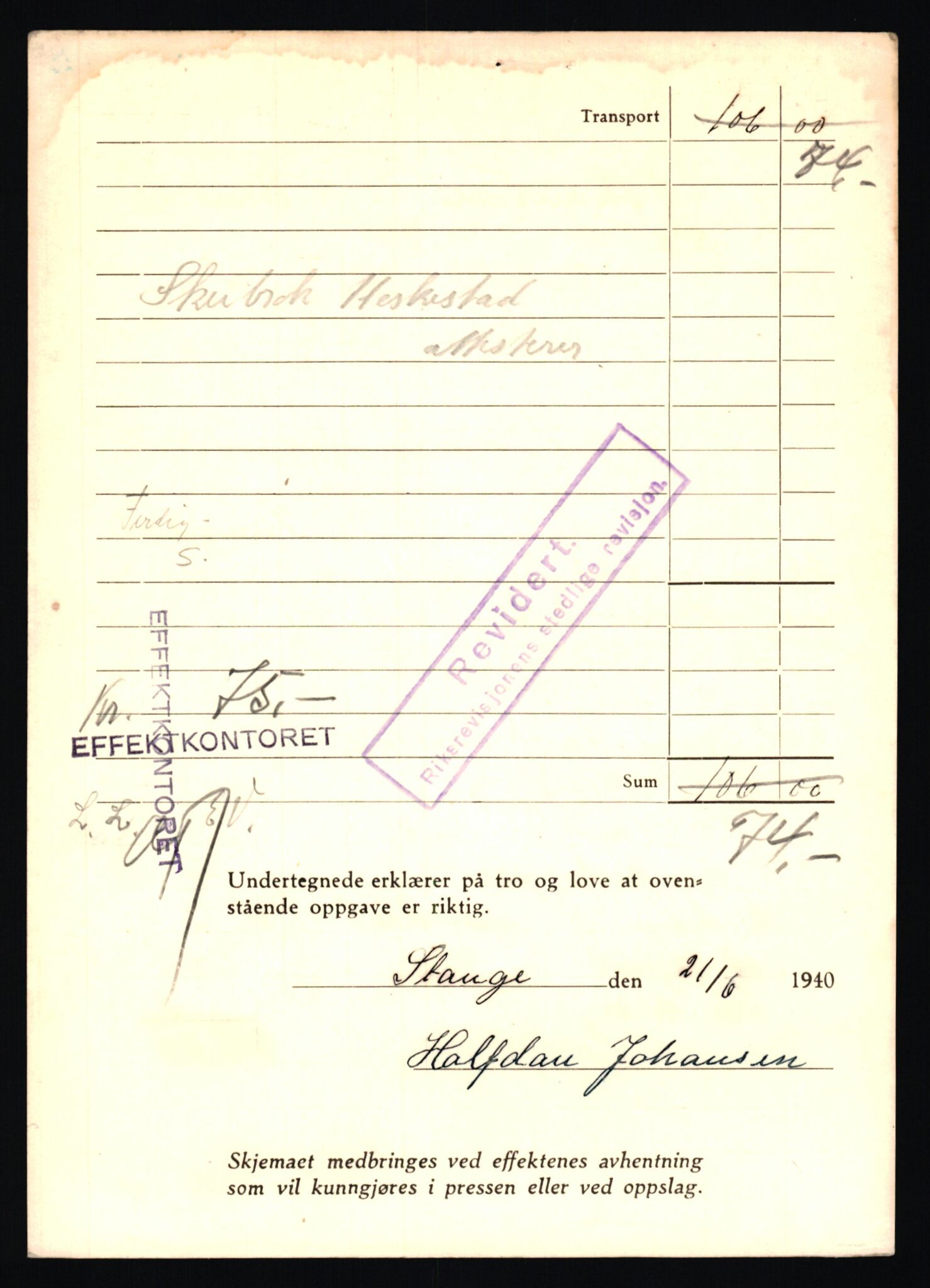 Justisdepartementet, Oppgjørsavdelingen, AV/RA-S-1056/G/Gb/L0040: Oppgaver over ettersøkte sivile effekter. Johansen, Halfdan - Johansen, Åsmund, 1940-1942, s. 4