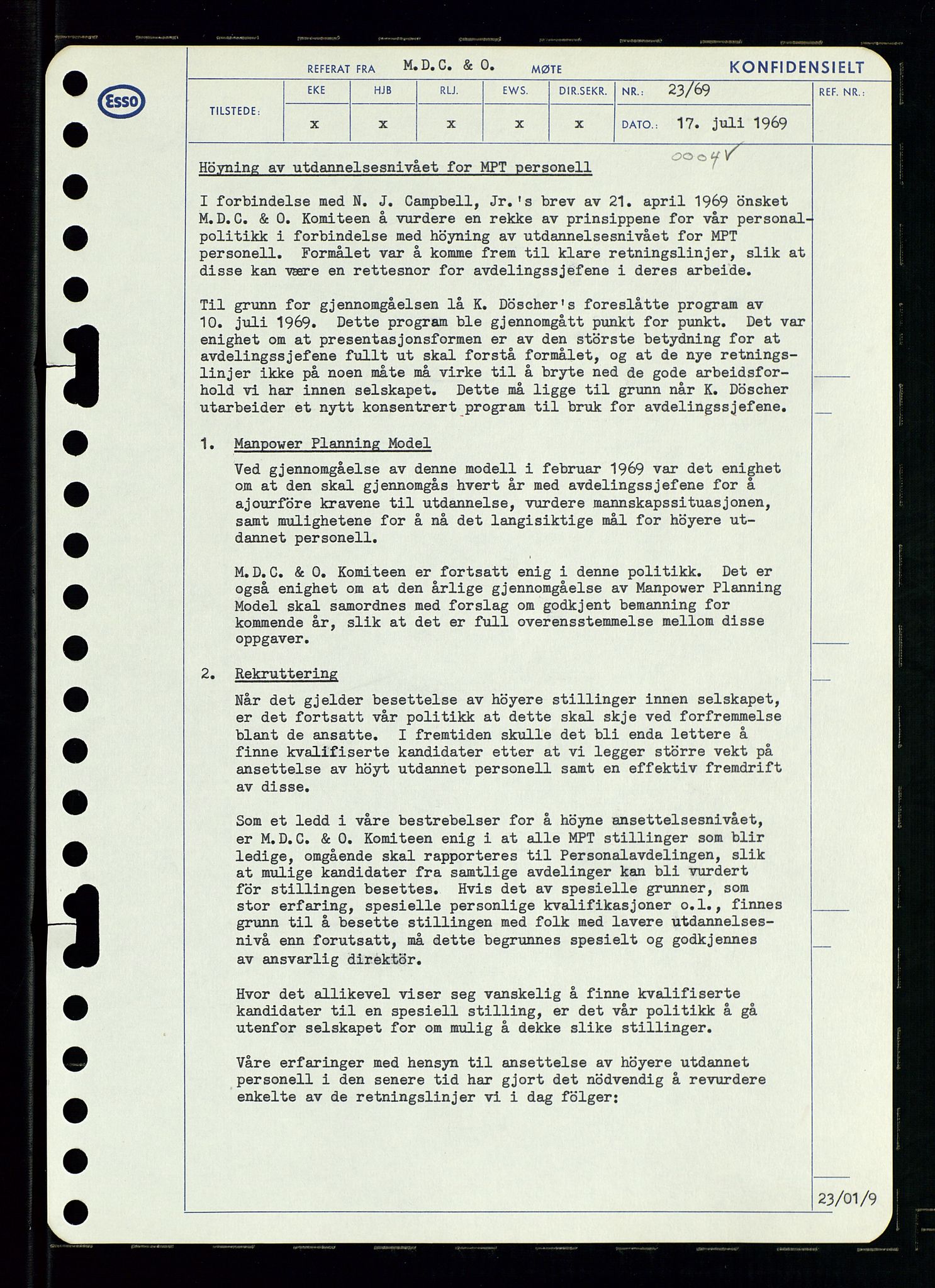 Pa 0982 - Esso Norge A/S, AV/SAST-A-100448/A/Aa/L0003/0001: Den administrerende direksjon Board minutes (styrereferater) og Bedriftforsamlingsprotokoll / Den administrerende direksjon Board minutes (styrereferater), 1969, s. 161