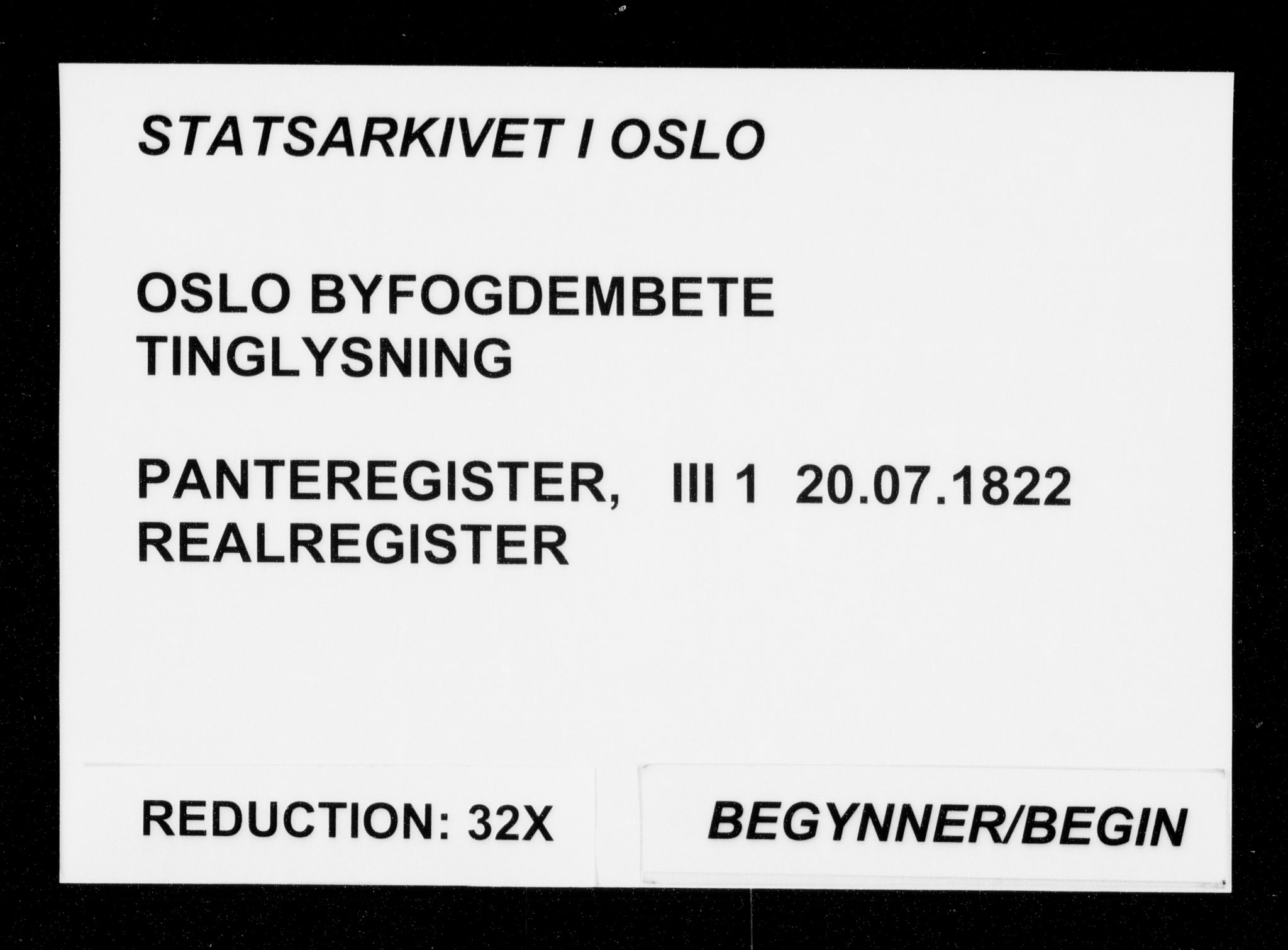 Christiania byfogd, SAO/A-11543/G/Ga/Gaa/Gaac/L0001: Panteregister nr. III 1