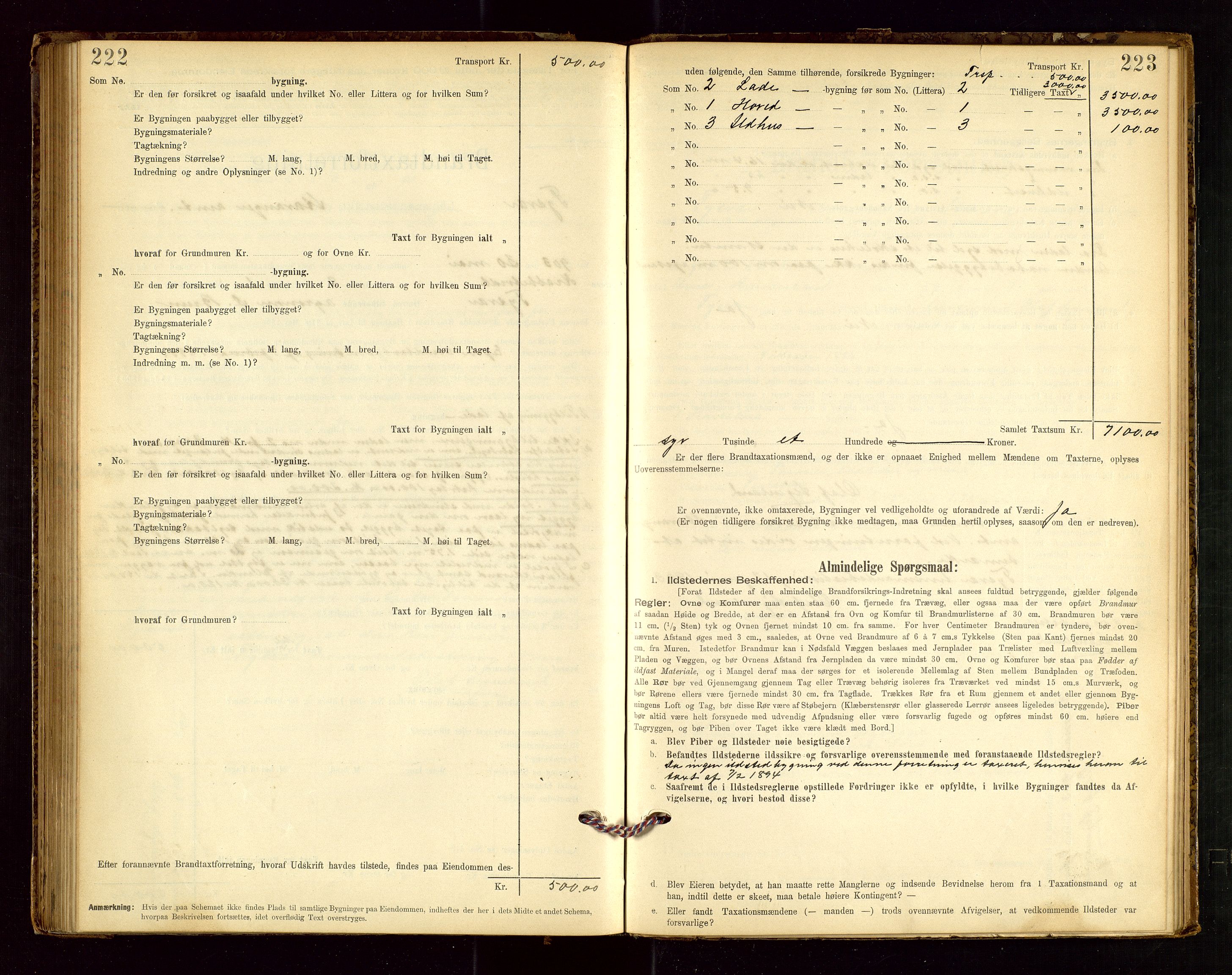 Tysvær lensmannskontor, AV/SAST-A-100192/Gob/L0001: "Brandtaxationsprotokol for Tysvær Lensmandsdistrikt Ryfylke Fogderi", 1894-1916, s. 222-223