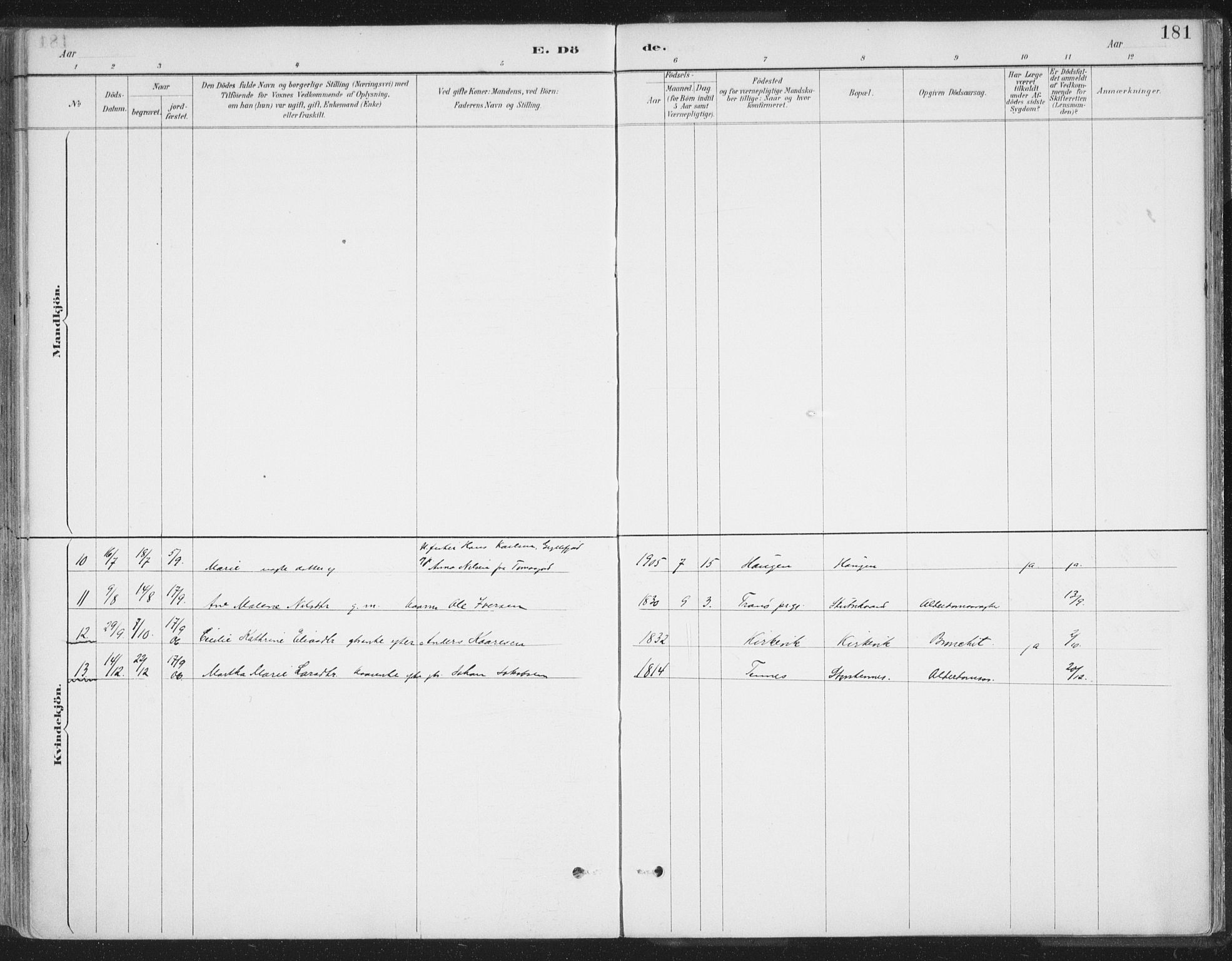 Balsfjord sokneprestembete, AV/SATØ-S-1303/G/Gaa/L0007kirke: Ministerialbok nr. 7, 1887-1909, s. 181
