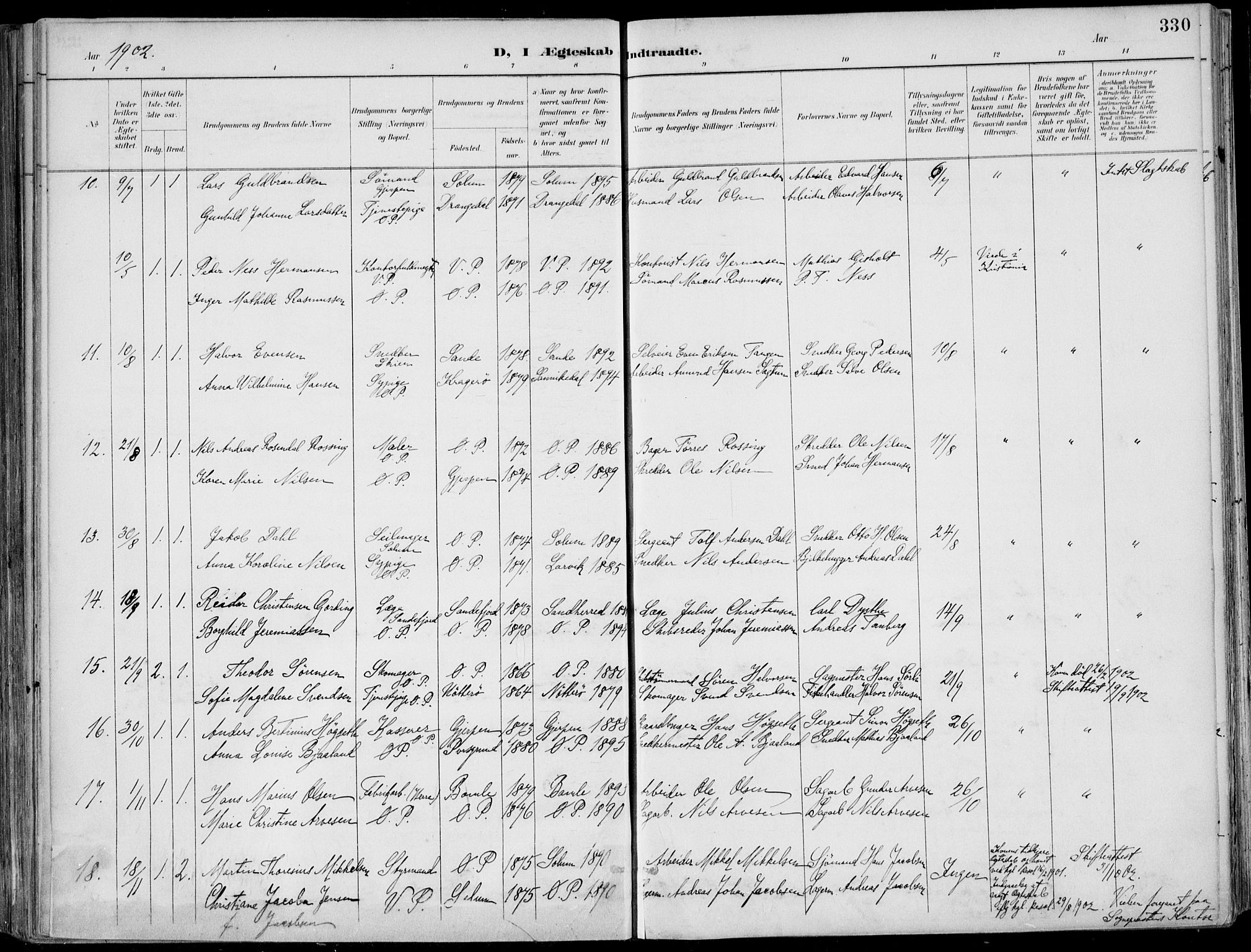 Porsgrunn kirkebøker , AV/SAKO-A-104/F/Fa/L0011: Ministerialbok nr. 11, 1895-1919, s. 330