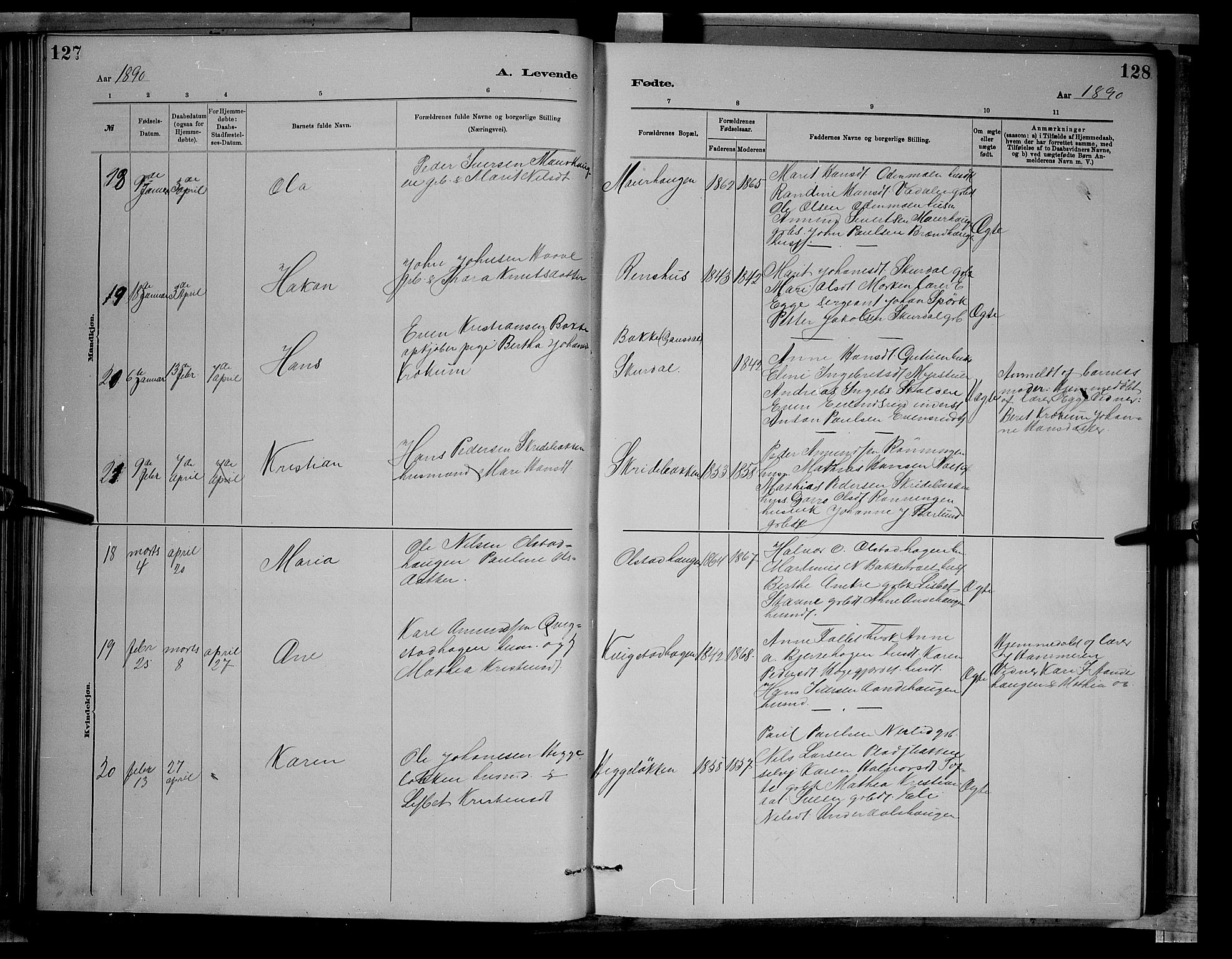 Sør-Fron prestekontor, AV/SAH-PREST-010/H/Ha/Hab/L0003: Klokkerbok nr. 3, 1884-1896, s. 127-128